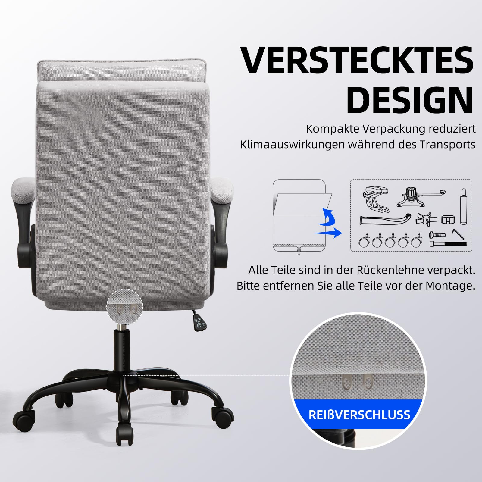 Bürostuhl Ergonomisch [TESTSIEGER] Schreibtischstuhl | Atmungsaktiver Stoff & Hohe Rückenlehne | Höhenverstellbar & Wippfunktion | Chefsessel 150 Kg | Drehstuhl Mit Rollen | PC Stuhl Grau