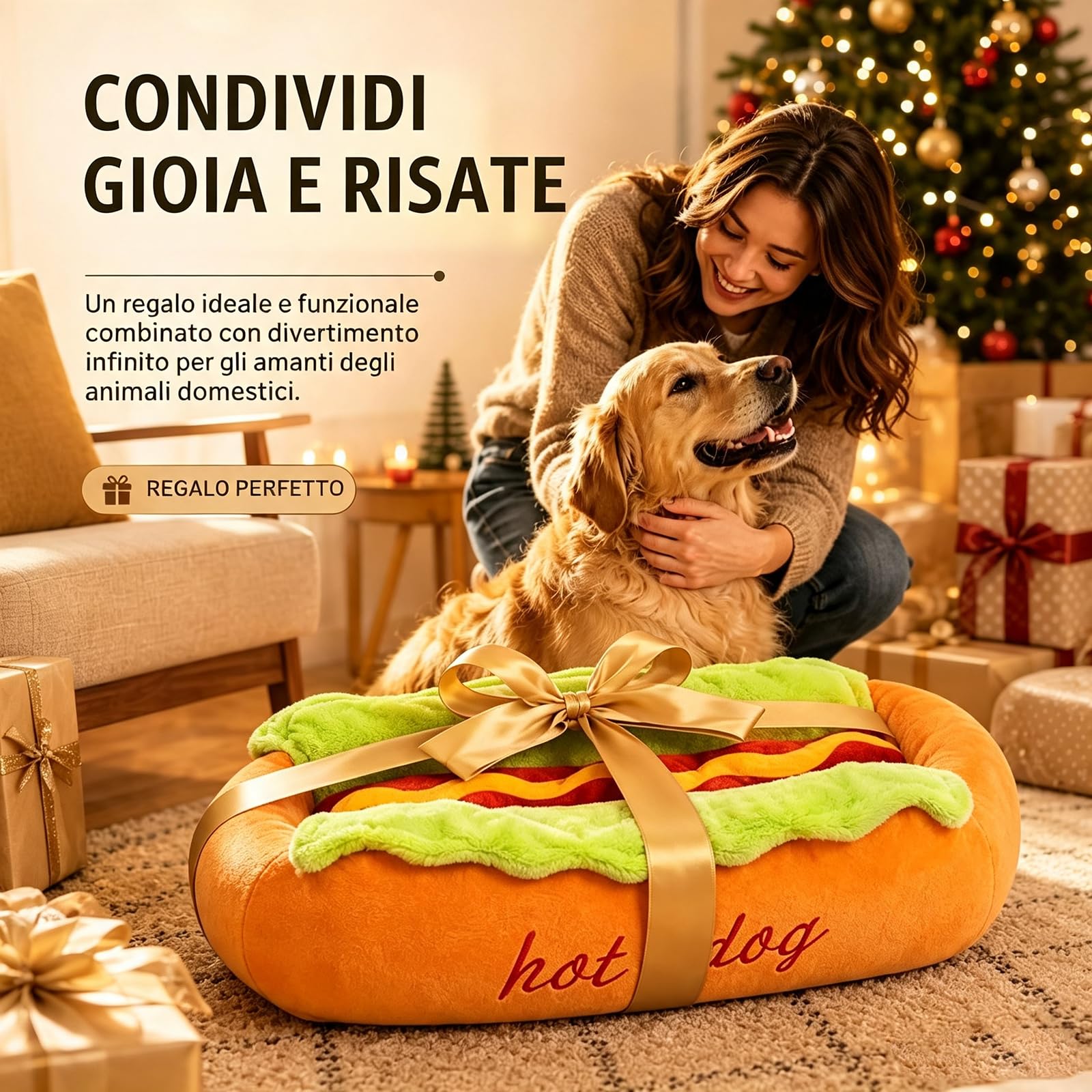 ZVD Cuccia per Cani e Gatti Forma Hot Dog, Lavabile Tappetino Rimovibile | Imbottitura Morbida Antistress, Design Originale Decorativo, Facile Da Riporre, Garantisce Sonno Tranquillo
