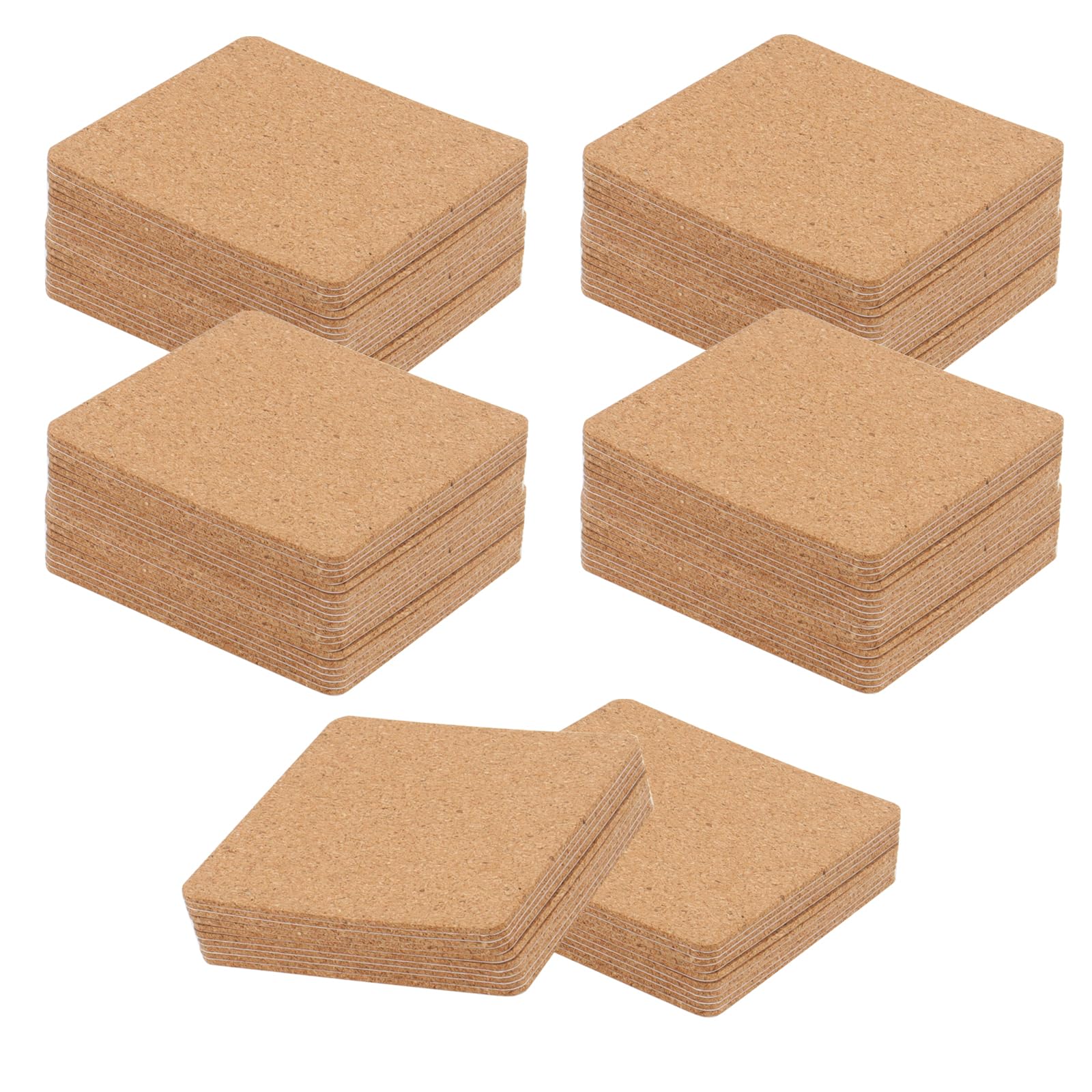 MUKCHAP 100 PCS 9.5 x 9.5cm Square Self Adhesive Cork Coasters, 2mm Thick Coaster Tile, Small Backing Mats Sheet