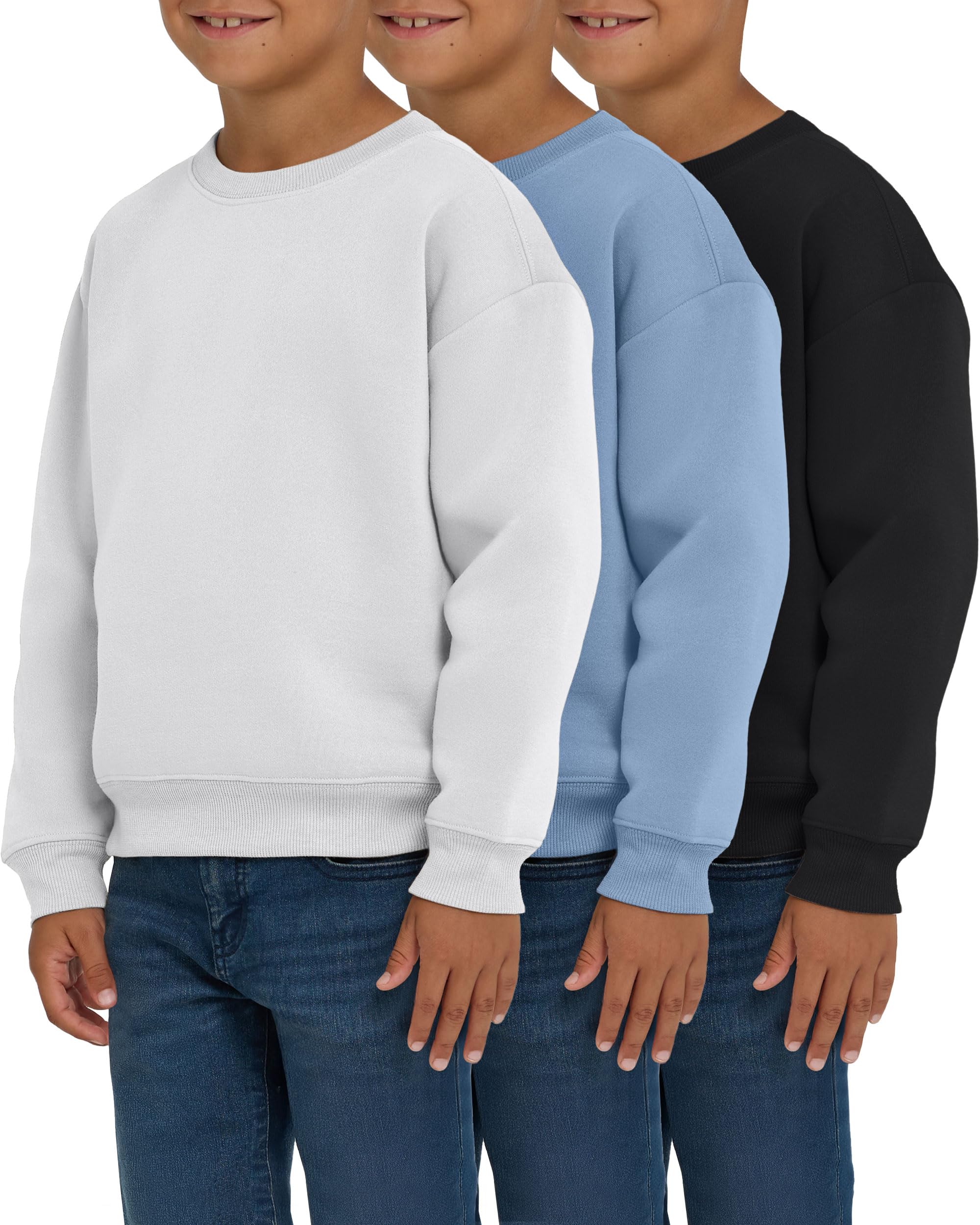 PURE CHAMP 3 Pack Boys Sweatshirts Long Sleeve Boy Crewneck Relaxed Soft Essentials Teen Pullover Sweaters For Youth Kids
