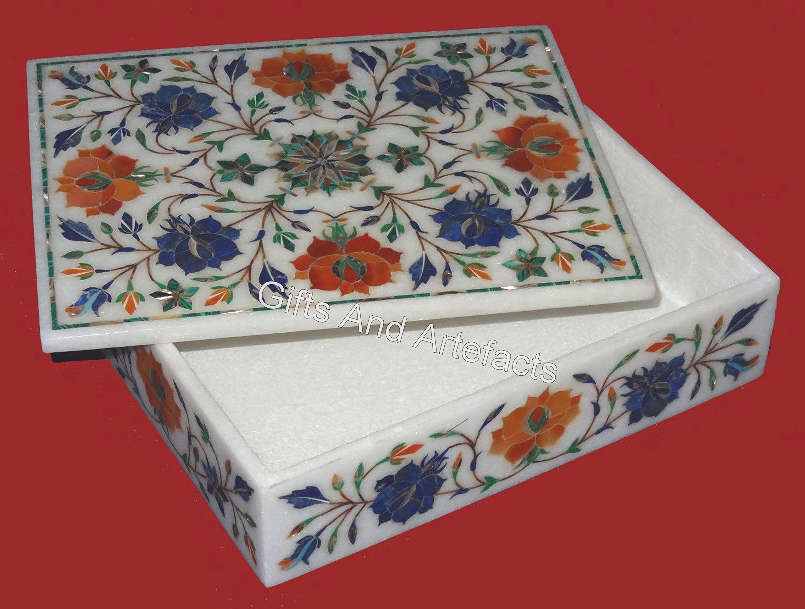 Boîte à bijoux en marbre blanc 20x15 cm coffret de rangement en pierre naturelle sculptée