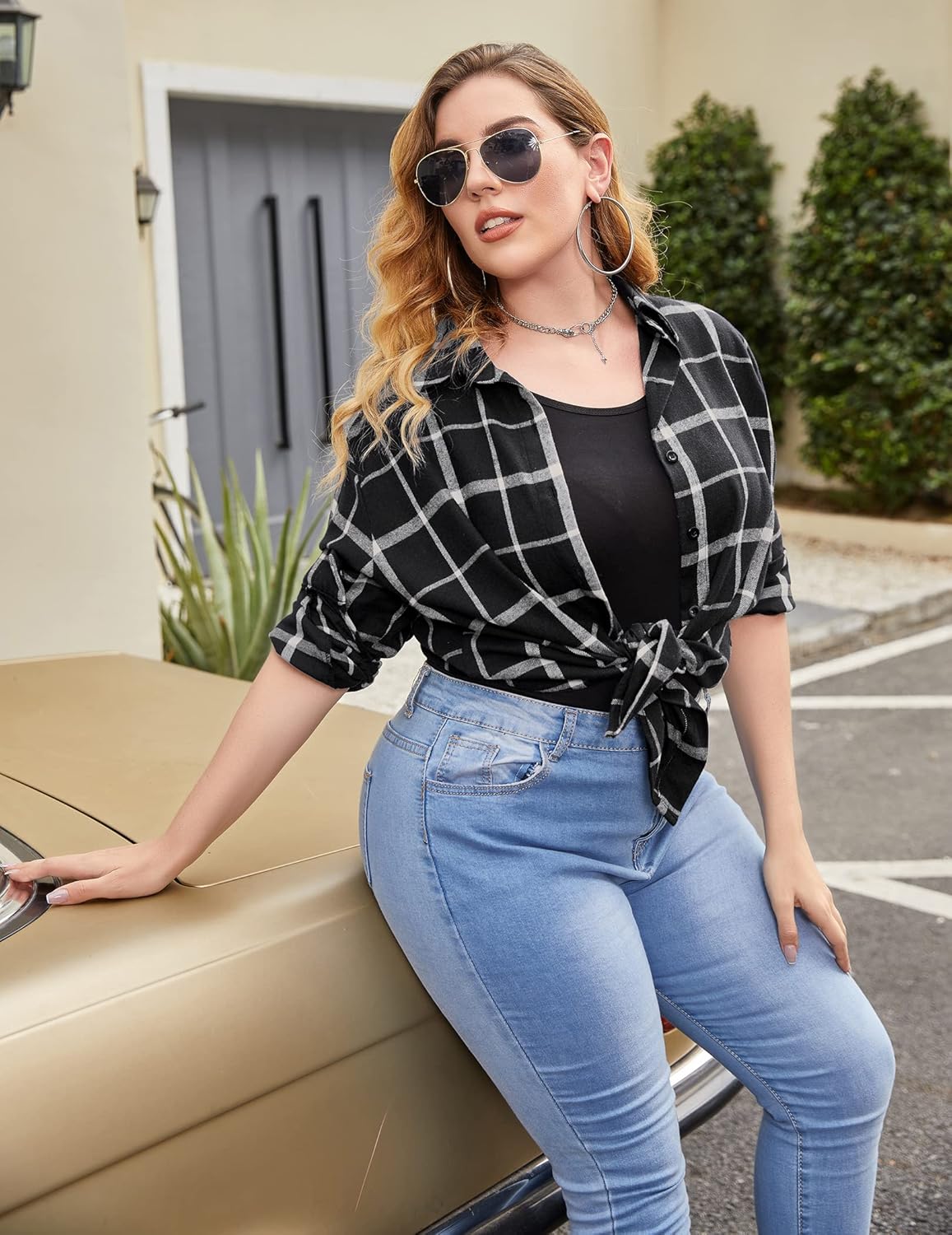 IN'VOLAND Womens Plus Size Button Down Flannel Shirts Long Sleeve Plaid Shackets Business Casual Blouse Top - Image 4