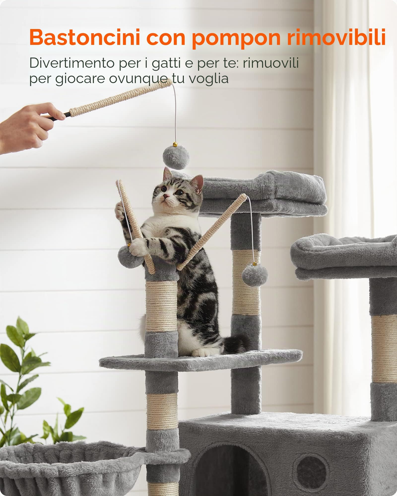 FEANDREA Tiragraffi pe Gatti, XXL Posatoio, 164 cm, Grigio Chiaro PCT087W01