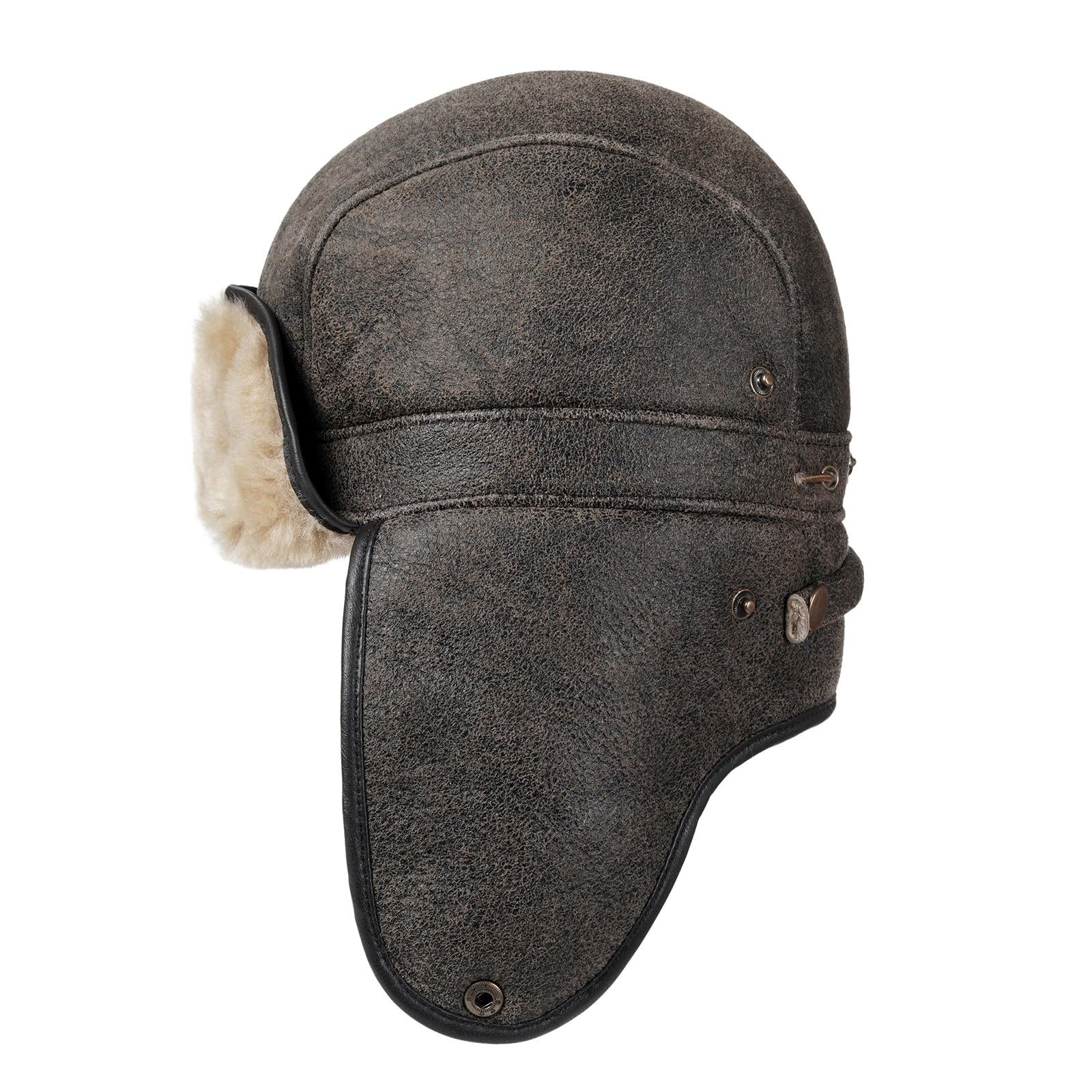Harssidanzar Fliegerhüte Aviatormütze Trapper Hut Lammfell Shearling Leder Pelz Wintermütze