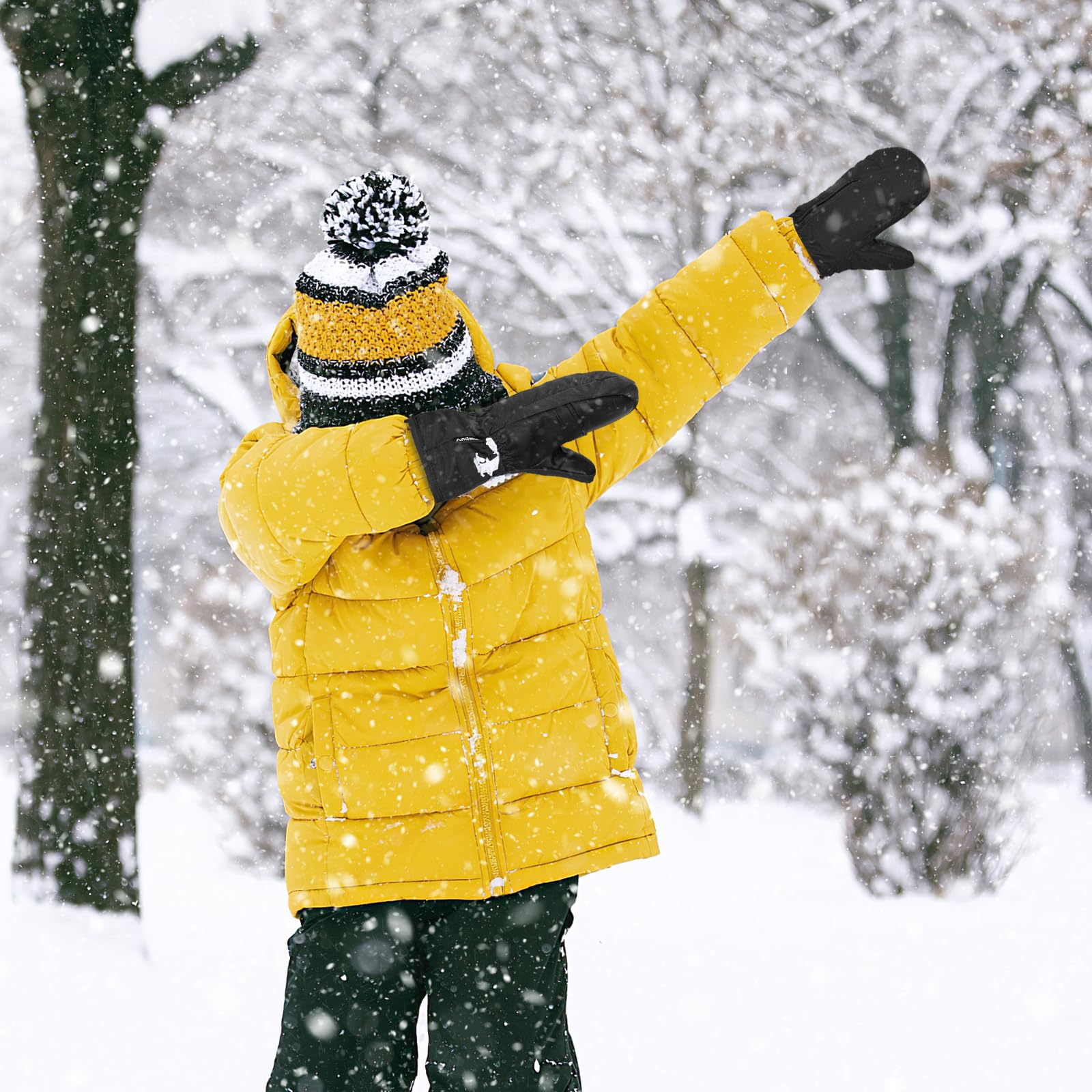 Andake Gants de Ski pour Enfants, garçons et Filles, moufles Chaudes, imperméables, Coupe-Vent, Respirantes, Thermiques pour Enfants, pour Le Ski, Le Snowboard et Les Sports de Plein air d'hiver