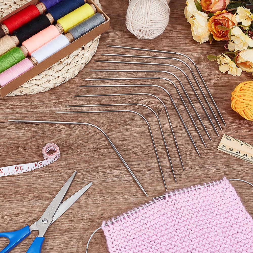 PH PandaHall 12pcs Circular Knitting Needles Set, 4 Sizes Stainless Steel Circular Knitting Needles 9 Inch Length Short Needles for Handmade Socks Hats, Crocheting Animals