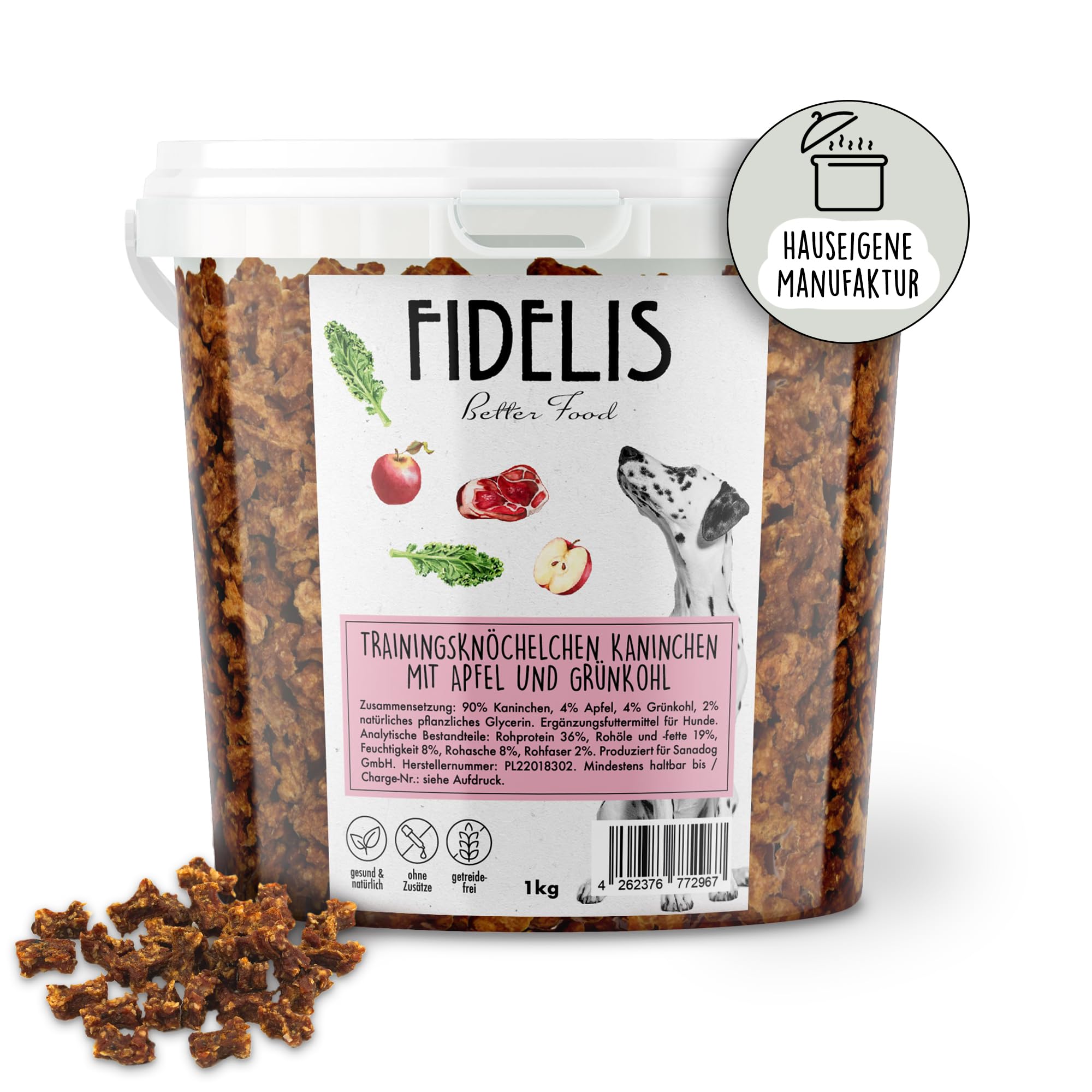 Cuccia da allenamento per coniglio con mela e cavolo (secchio da 1 kg)