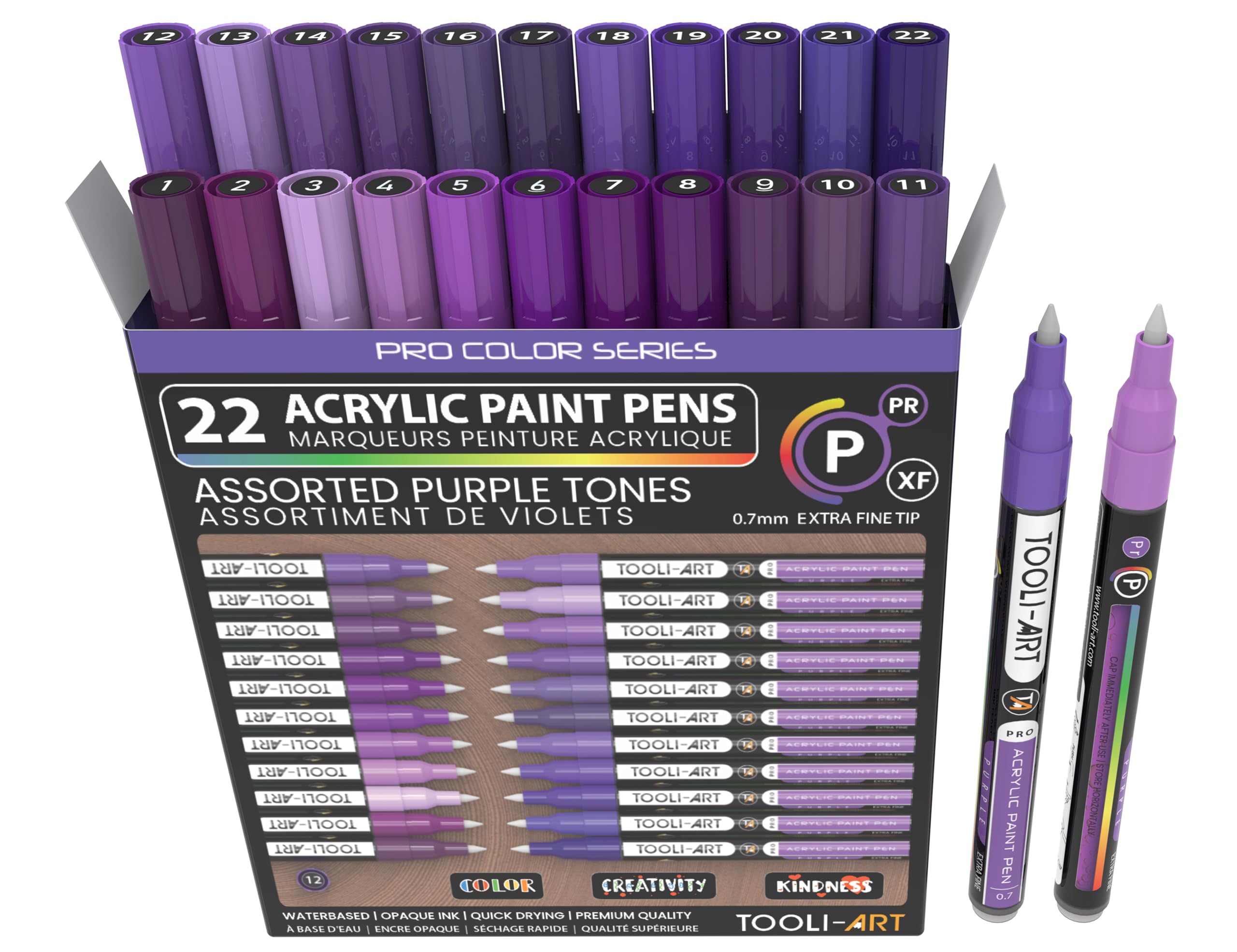 22 Acrylic Paint Pens - Extra Fine 0.7mm Tip - For Painting on Stone, Glass, Wood, Metal, Plastic, Canvas, DIY - Non-Toxic, Water-Based, Quick Drying