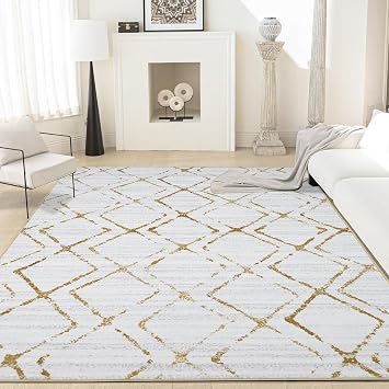 Area Rug 5x7 Machine Washable Rug Vintage Traditional Floor Cover Foldable Thin Retro Indoor Non Slip Carpet Floral Print Mat Bedroom Living Room Dining Room Office,Rhombus Chequer Yellow