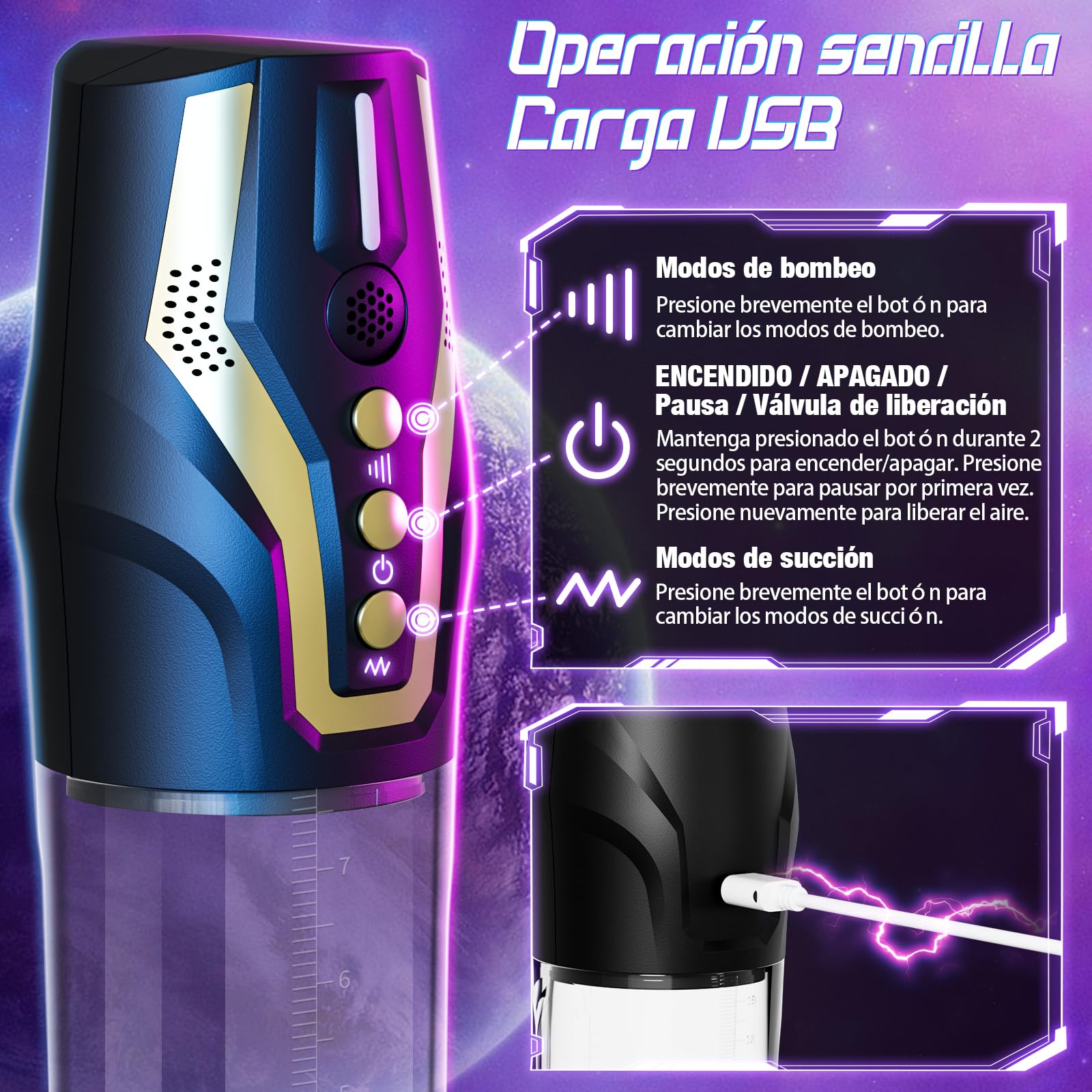 Alargador de Pene Masturbador Hombre Automatico - Control por Voz Bomba de Vacio Erector con 4 Modos de Succión & Bombeo, Masturbador Masculino Alargador Pene Masturbádores Masculino Sex Toys