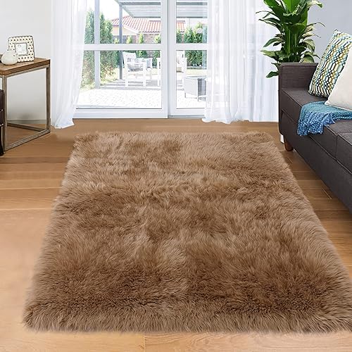 Miniatura 9 de CAROMIO Alfombras de piel sintética de oveja alfombra suave y esponjosa para interiores para dormitorio alfombra de cama alfombra larga y sedosa de