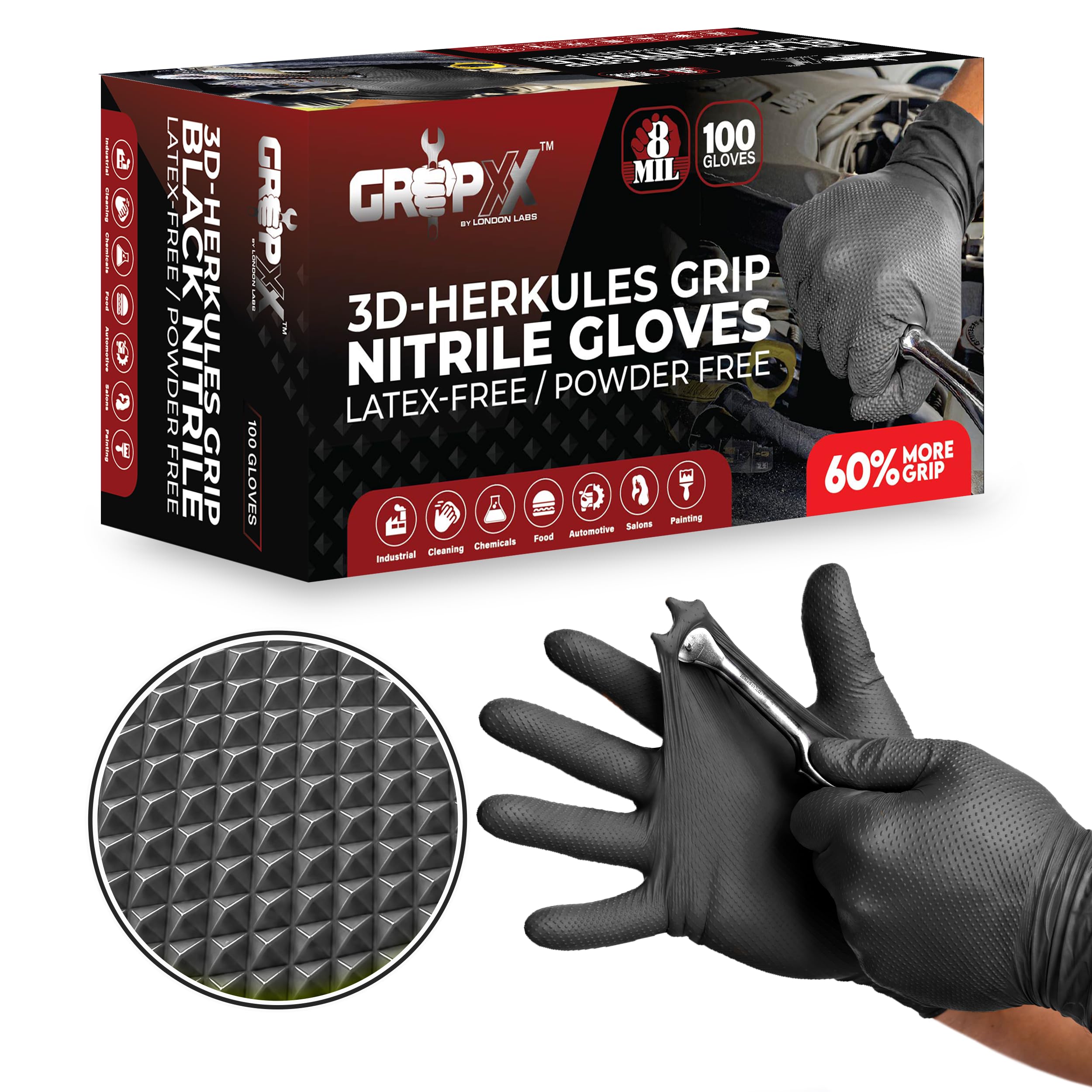 GRIPXX Herkules Grip Heavy Duty 8Mil Nitrile Gloves