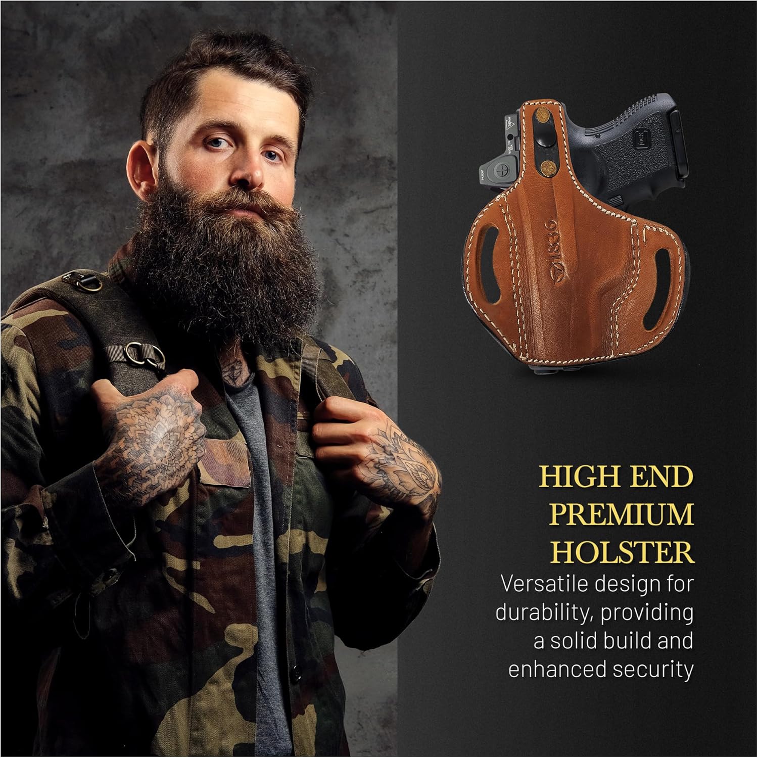 OWB Ambidextrous Belt Leather Gun Holster. Universal OWB Holster. Fits for Sub Compact Pistols Shield 9mm Leather Holster, Taurus G2C/G3C. Urban Carry