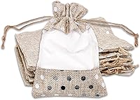 Vista 19 de 12 paquetes de grandes bolsas de regalo de arpillera de lino y organza con cordones (16.5x21.5 cm, beige/plata de lunares) - Favores de fiesta