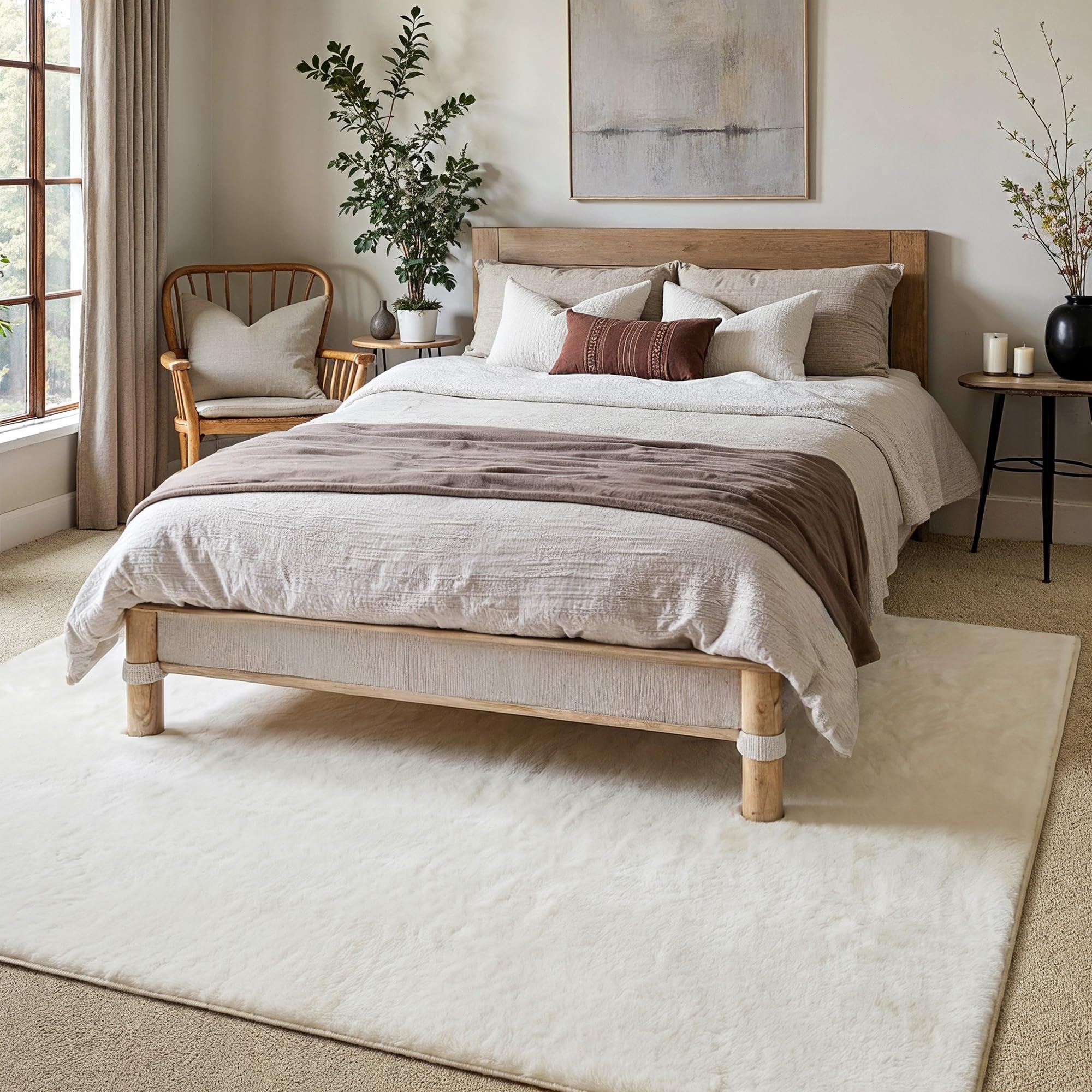 PureCozy Alfombra Salon 200x300cm Beige Alfombras Moderno Pelo Sintético Suave Habitacion Carpete Sala Comedor Dormitorio Pie Cama Oficina Grandes Decoración Carpet