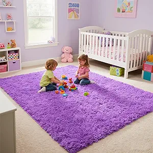 Purple Area Rugs for Girls Bedroom Living Room, 8x10 Fluffy Fuzzy Shaggy Carpet for Kids Playroom Nursery, Thick Soft Plush Mat for Kids Baby Boys Teen Dorm Home Decor Aesthetic