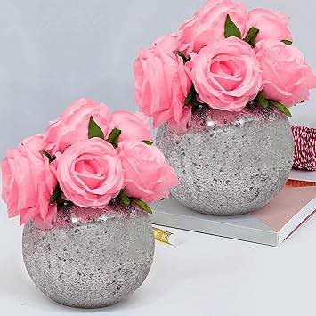 TIED RIBBONS Silk Decorative Faux Rose Flowers With Vase (Standard, Multicolour)