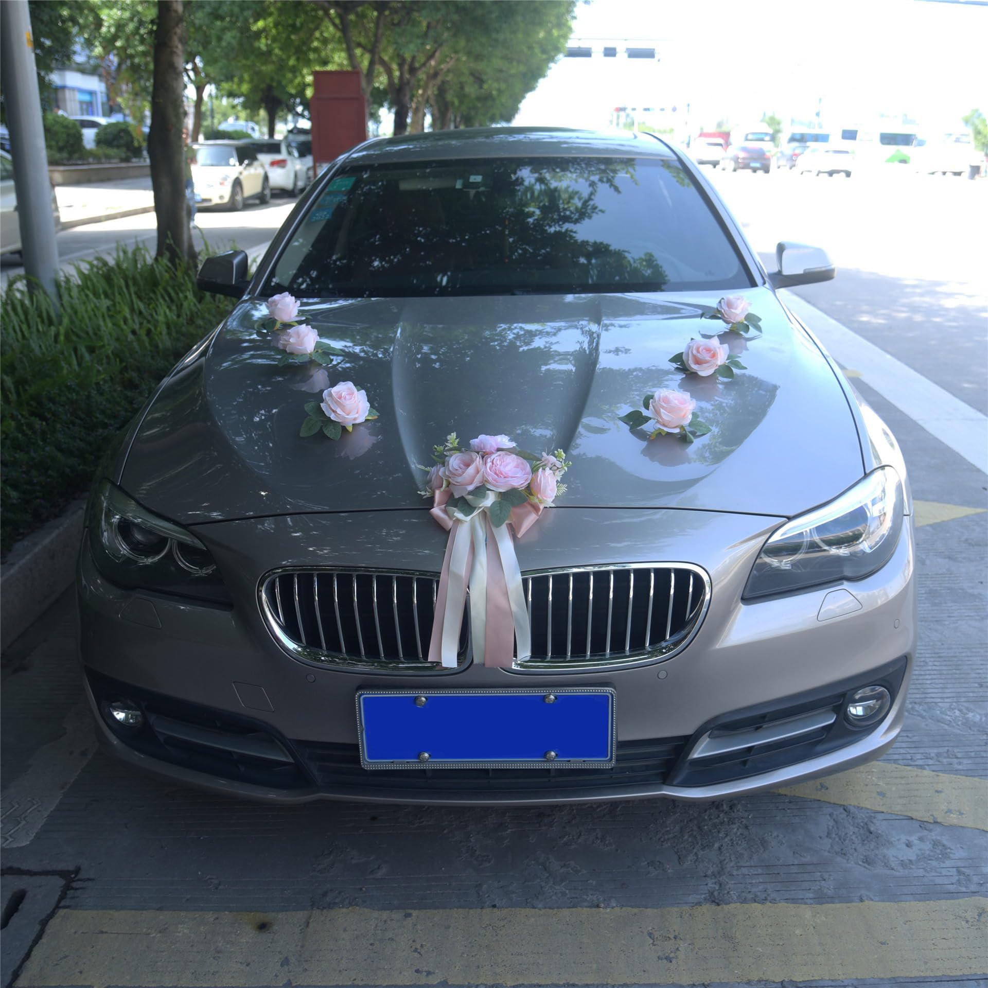 Wambere 1 Set Frontblumen Autoschmuck Hochzeitsschmuck Künstliche Rosendekoration Hochzeitsauto Deko Auto Schmuck Hochzeitsautodekoration für Hochzeit Empfang Zeremonie Party,Rosa
