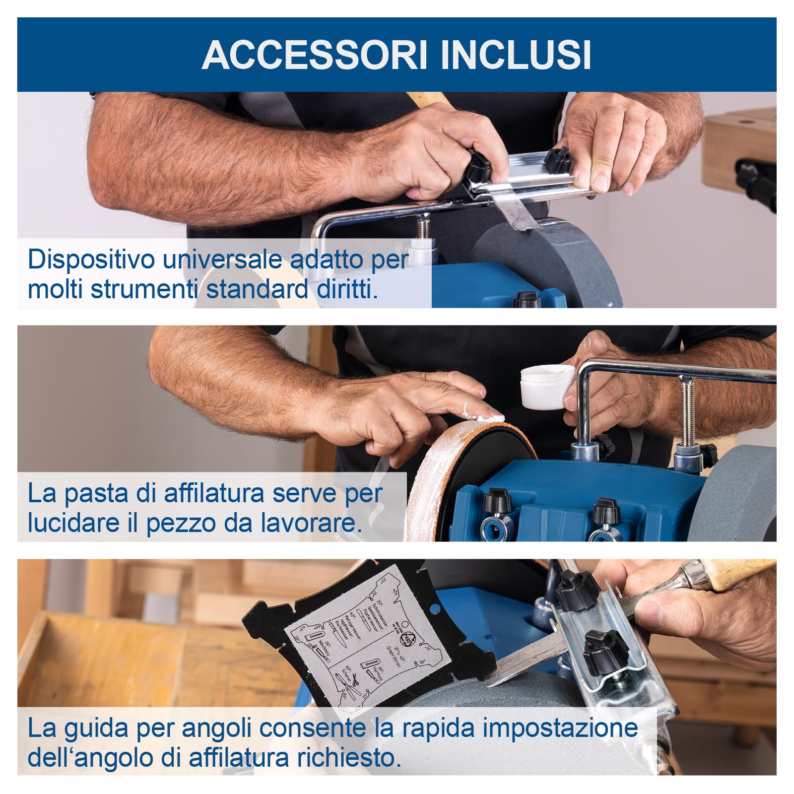 Scheppach sistema di affilatura ad acqua Tiger 7000s (Mola ad acqua con motore a induzione da 200 W, mola in corindone pregiato 250 × 50 mm grana 220 | incl. dispositivo universale)