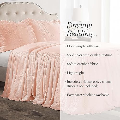 Miniatura 6 de Lush Décor - Juego de Cubrecama con falda de volantes para cama sencilla, estilo Shabby Chic, juego de 2 piezas, Poliéster, Blush, King