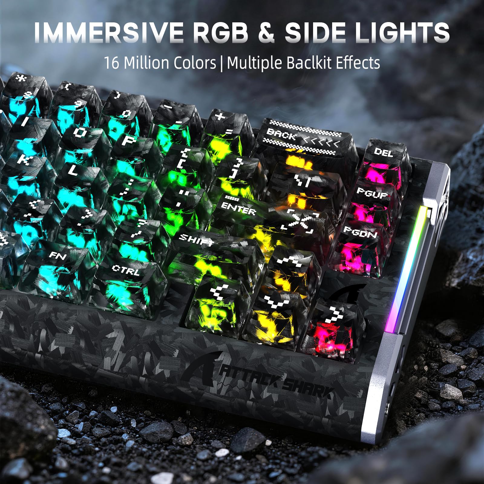 ATTACK SHARK Teclado y Ratón Gaming 8KHz,Carbon Fiber,Rapid Trigger-NegroA | QWERTY, R68 HE 60% Teclado Magnético con Cable RGB,Precisión RT de 0,005mm,R11 ULTRA Ratón Wireless 49g SUPERLIGHT, 42K DPI