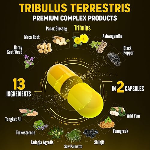 Miniatura 5 de Tribulus Terrestris 13 en 1, 16000 mg por porción con maca, hierba de cabra cachonda, ginseng Panax, palma de sierra, Tongkat Ali, Shilajit.