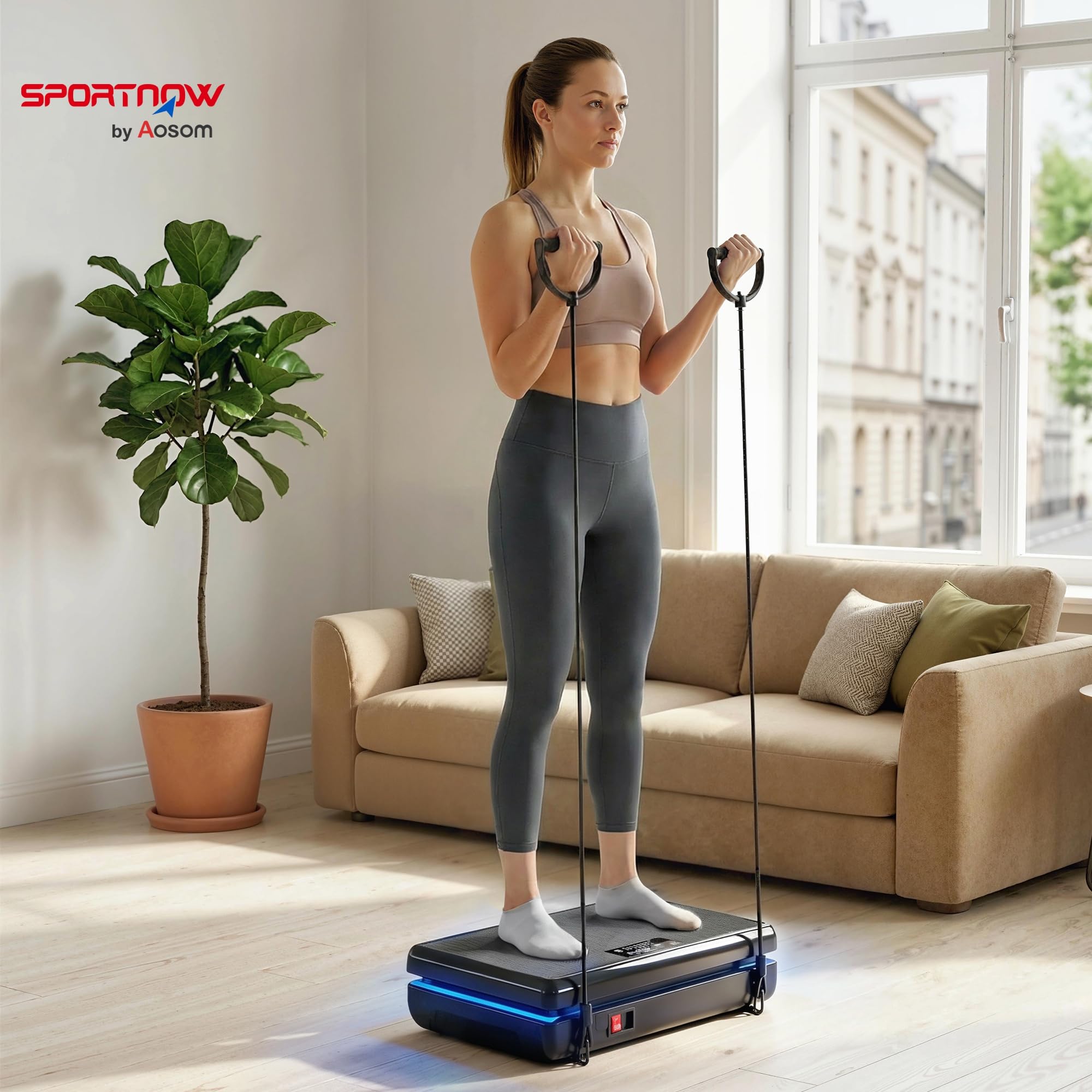 SPORTNOW Pedana Vibrante con 120 Livelli di Velocità, 5 Programmi e Luce LED, Piastra Vibrante Silenziosa per Esercizi Domestici con Fasce di Resistenza per Bruciare Grassi e Drenaggio Linfatico