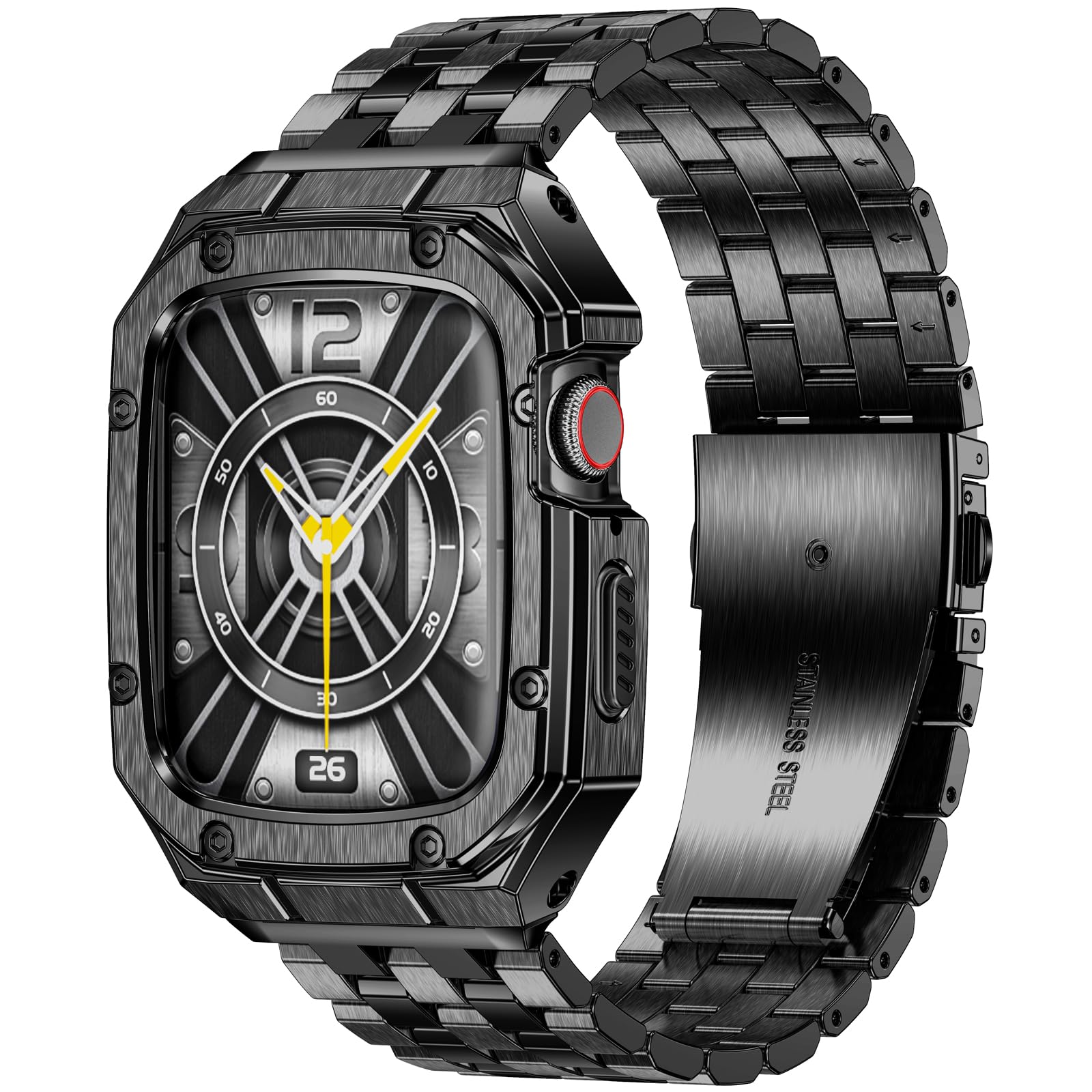 MioHHR Stainless Steel Watch Case with Bands Compatible with Apple Watch Band 45mm, Metal Cover bumper with iWatch Bands for Apple Watch Series 9/8/7,