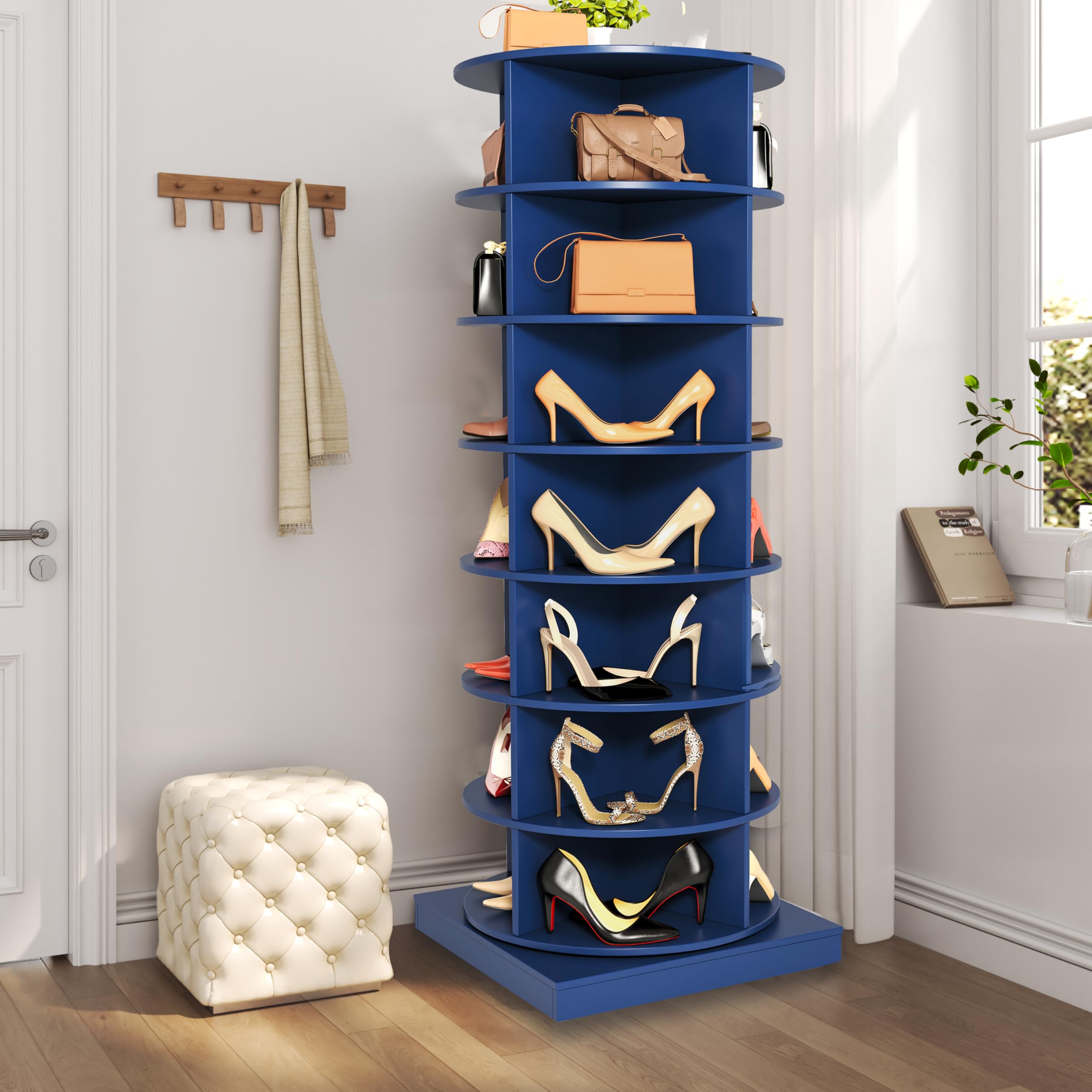 7-Tier Rotating Shoe Rack Tower, 360 Spinning Shoe Storage Organizer for Living Room (Navy Blue)