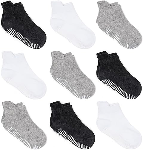 Zaples - Calcetines con altura hasta el tobillo para bebé con base antideslizante unisex Assorted - 9 Pairs, Black - 9 Pairs, Gray - 9 Pairs, White Zaples - Calcetines con altura hasta el tobillo para bebé con base antideslizante unisex Assorted - 9 Pairs, Black - 9 Pairs, Gray - 9 Pairs, White