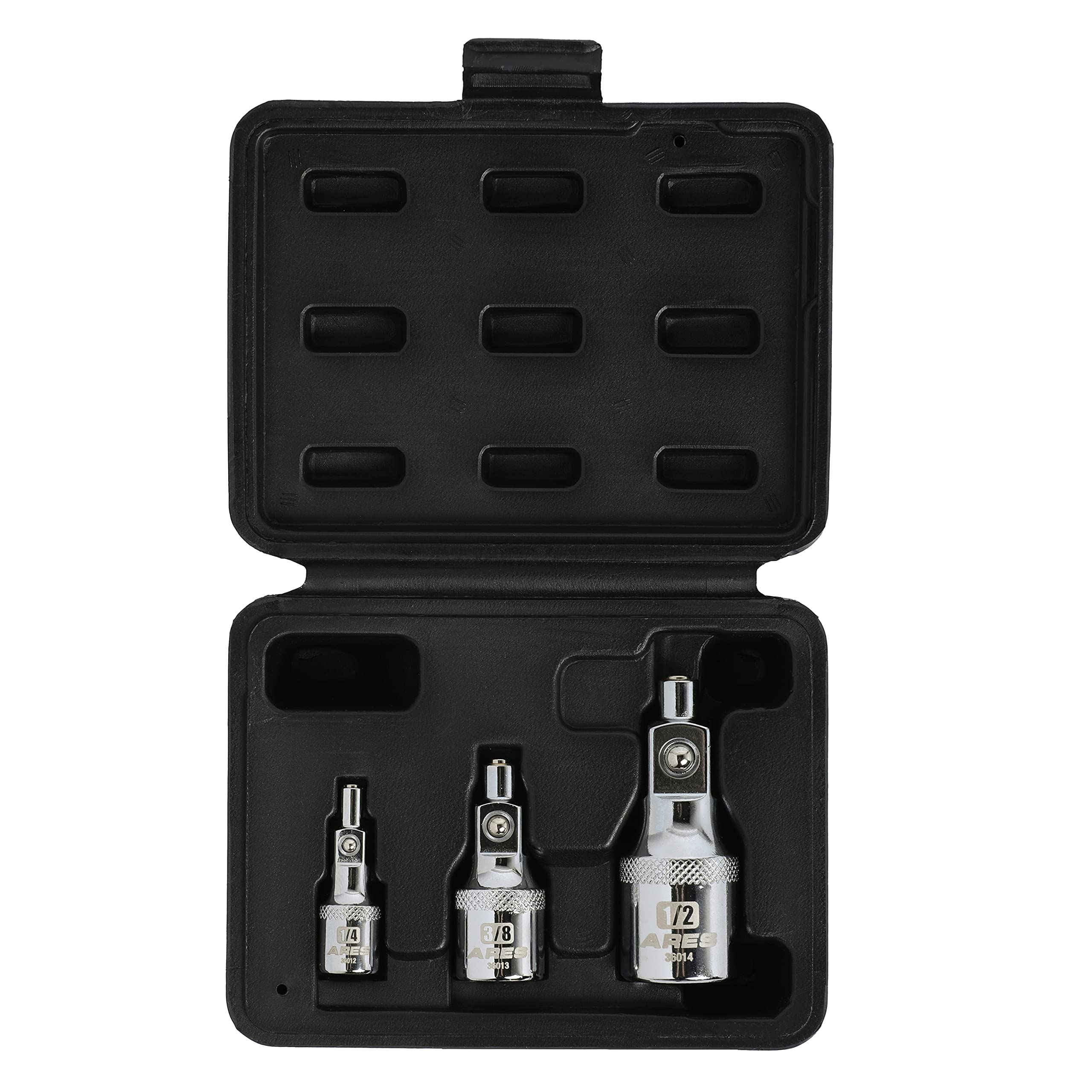 ARES 36007-Juego de adaptadores de extensión de enchufe magnético de 3 piezas, adaptadores cuentan con puntas magnéticas para uso con pernos, 1/4 pulgadas, 3/8 pulgadas y 1/2 pulgadas