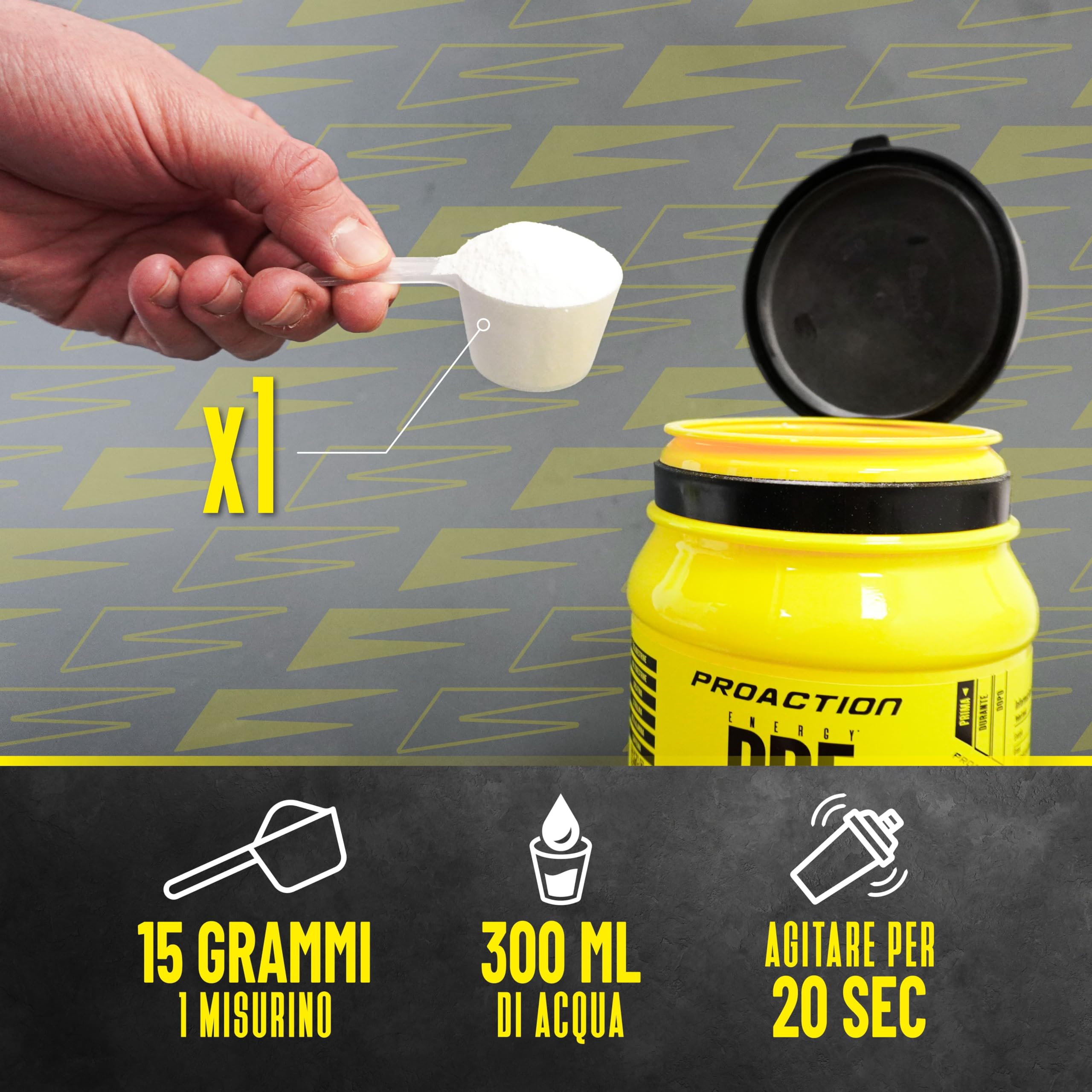 ProAction Pre Workout Potente | Integratore Preworkout con Creatina, Citrullina Malato, Beta Alanina e Caffeina | Boost di Energia e Resistenza per Bodybuilding, Sport e Fitness | 20 Porzioni | 300g