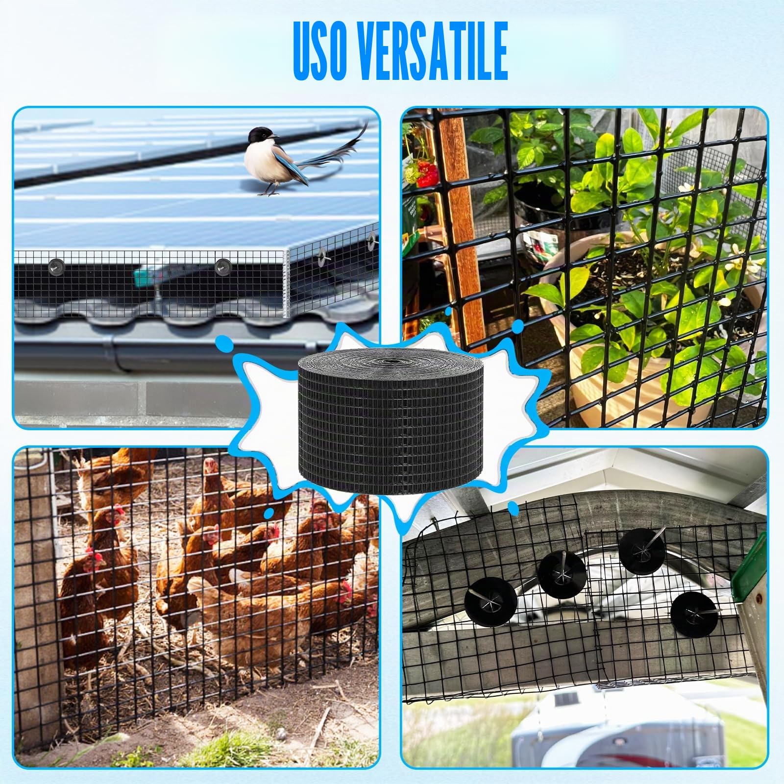 Kit di rete per uccelli a pannello solare, 20,3 x 30,5 m, deterrente per uccelli in filo di PVC Gekufa, protezione per uccelli per pannelli solari per evitare che i piccioni nidificino sotto il tetto