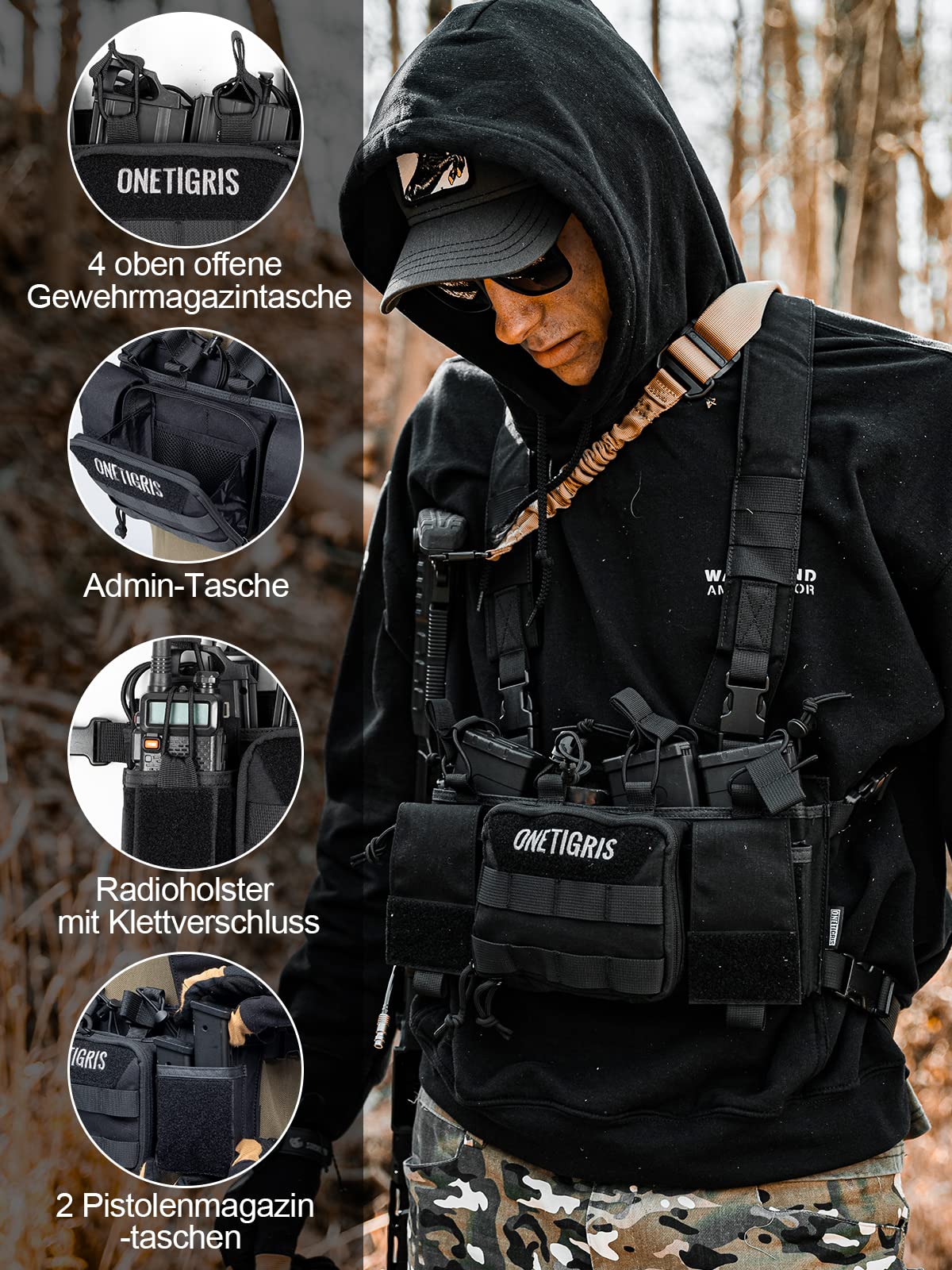 OneTigris Chest Rig MOLLE, Gilet Tactique Réglable pour Airsoft, Jeux CS, et Chasse Militaire