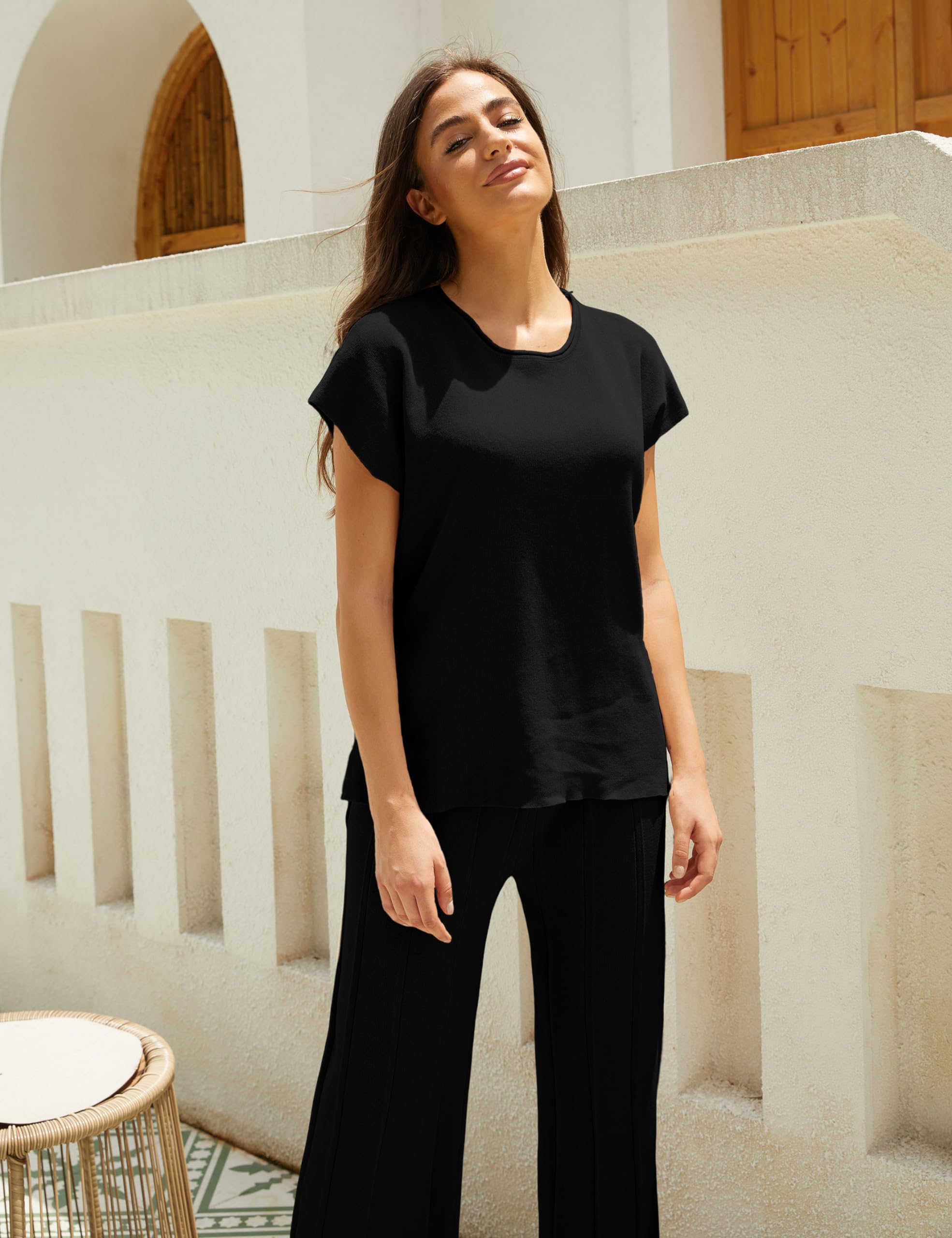 Veriliss 2 Pezzi Completo Da Donna In Con Maniche Senza Tuta Casual Da Donna Maglioni Estivi Maglione A Maglia