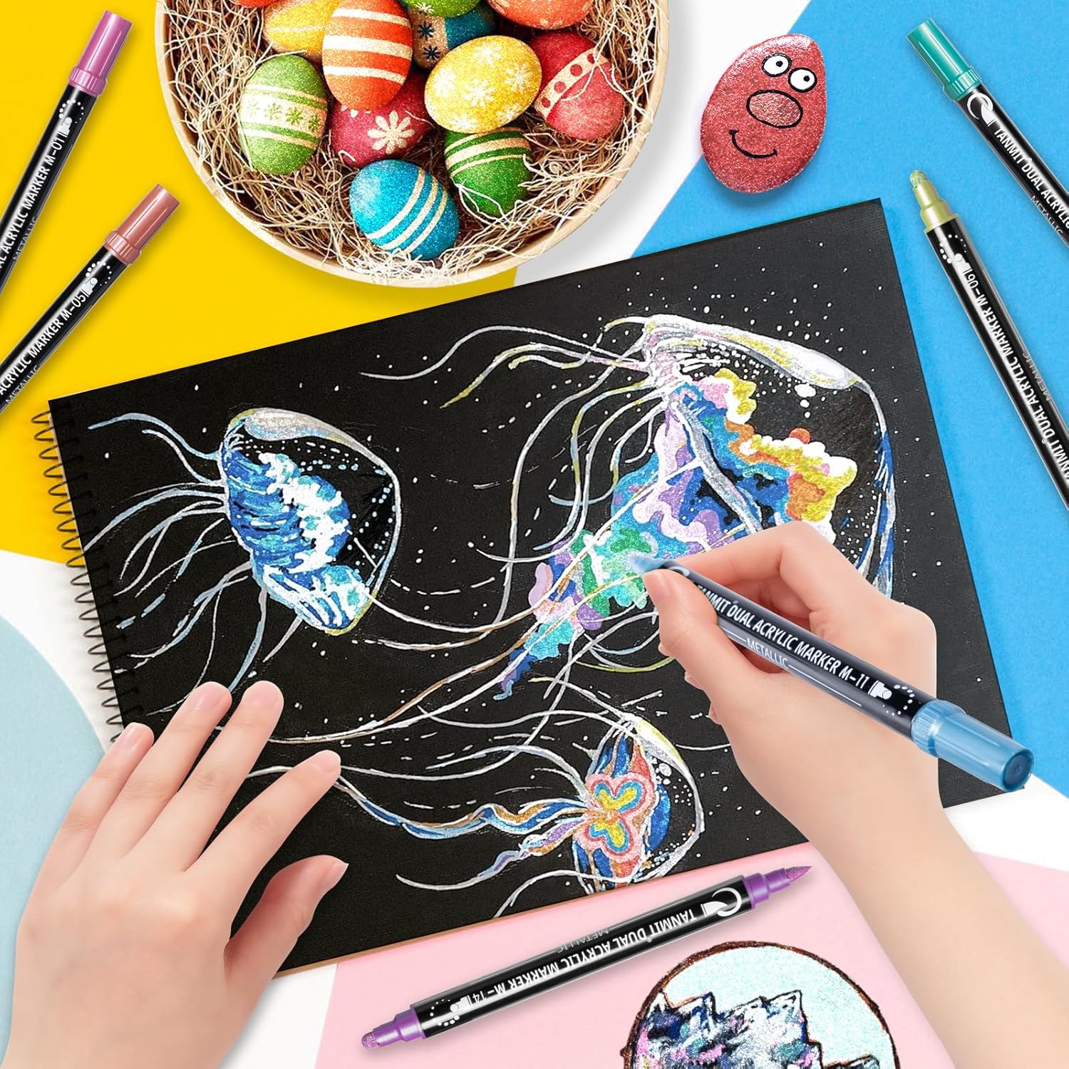 28 Metallic Colors Acrylic Paint Markers, Dual Tip Lebanon Ubuy