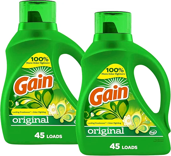 Gain Liquid Laundry Washing Detergent, Original Scent 2x65 fl oz, 2x45 Loads, Lasting Freshness + Powerful Cleaning and Odor Fighting ingredients