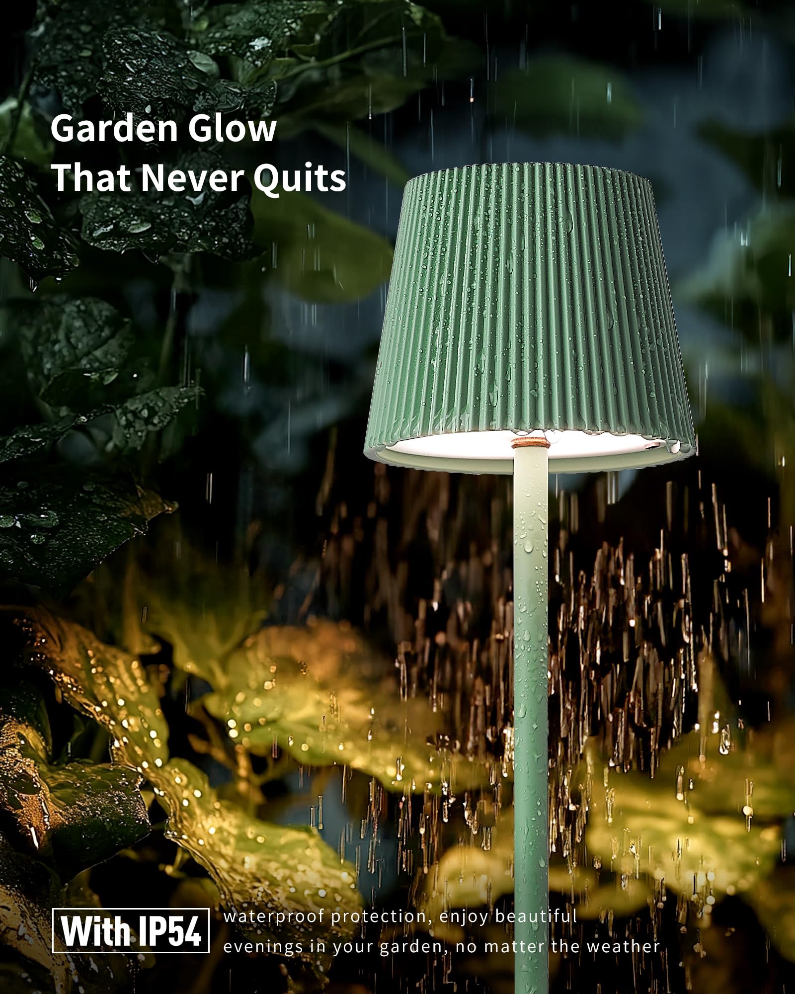 Lampada da tavolo senza fili 1 pezzi Verde VELA TL02 | IP54 | 5200mAh | 3000K-6000K | Touch dimmerabile | 8-10h durata | Giardino, Matrimonio, Terrazza, Cena, Campeggio
