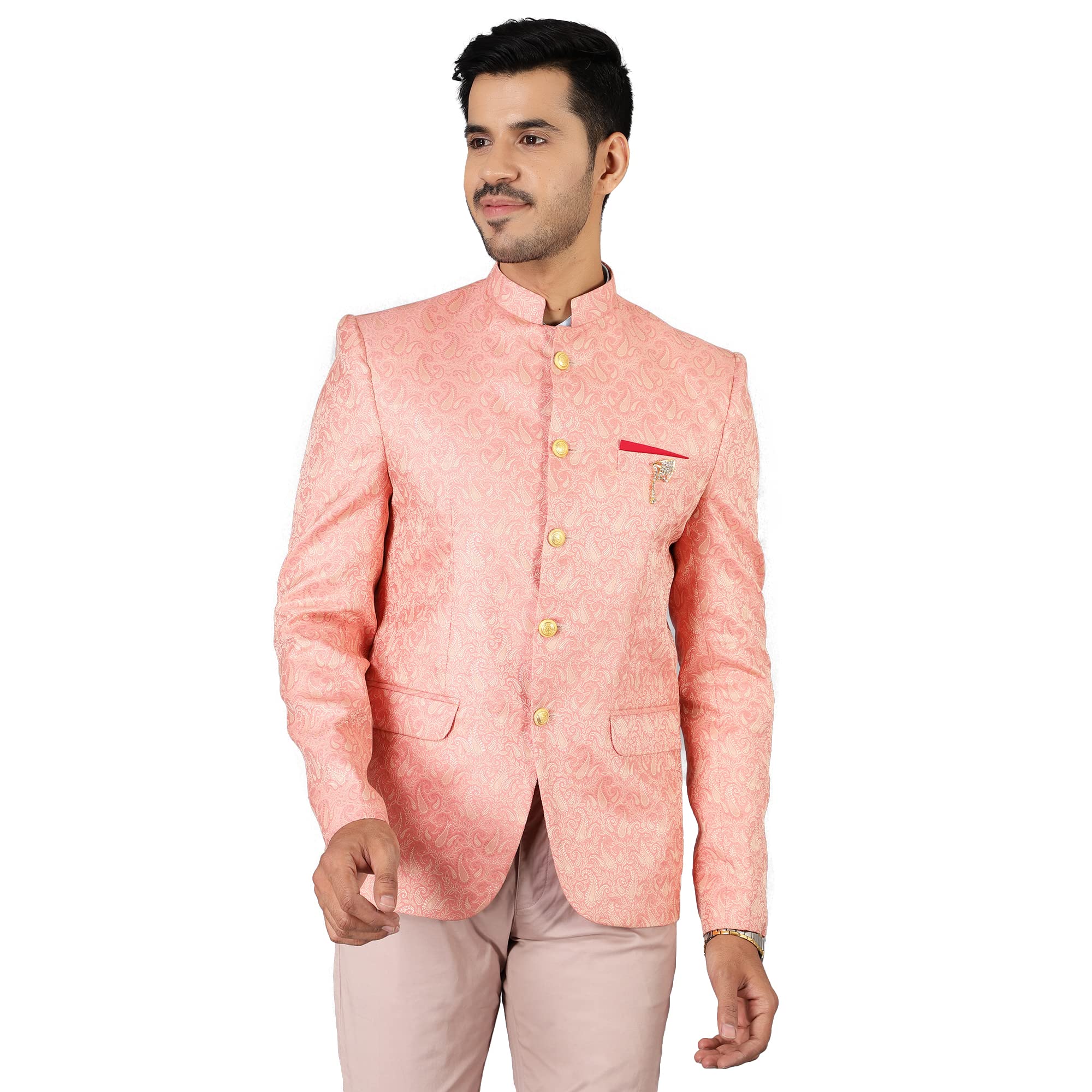 Men's Banarasi Rayon Cotton Pink Bandhgala