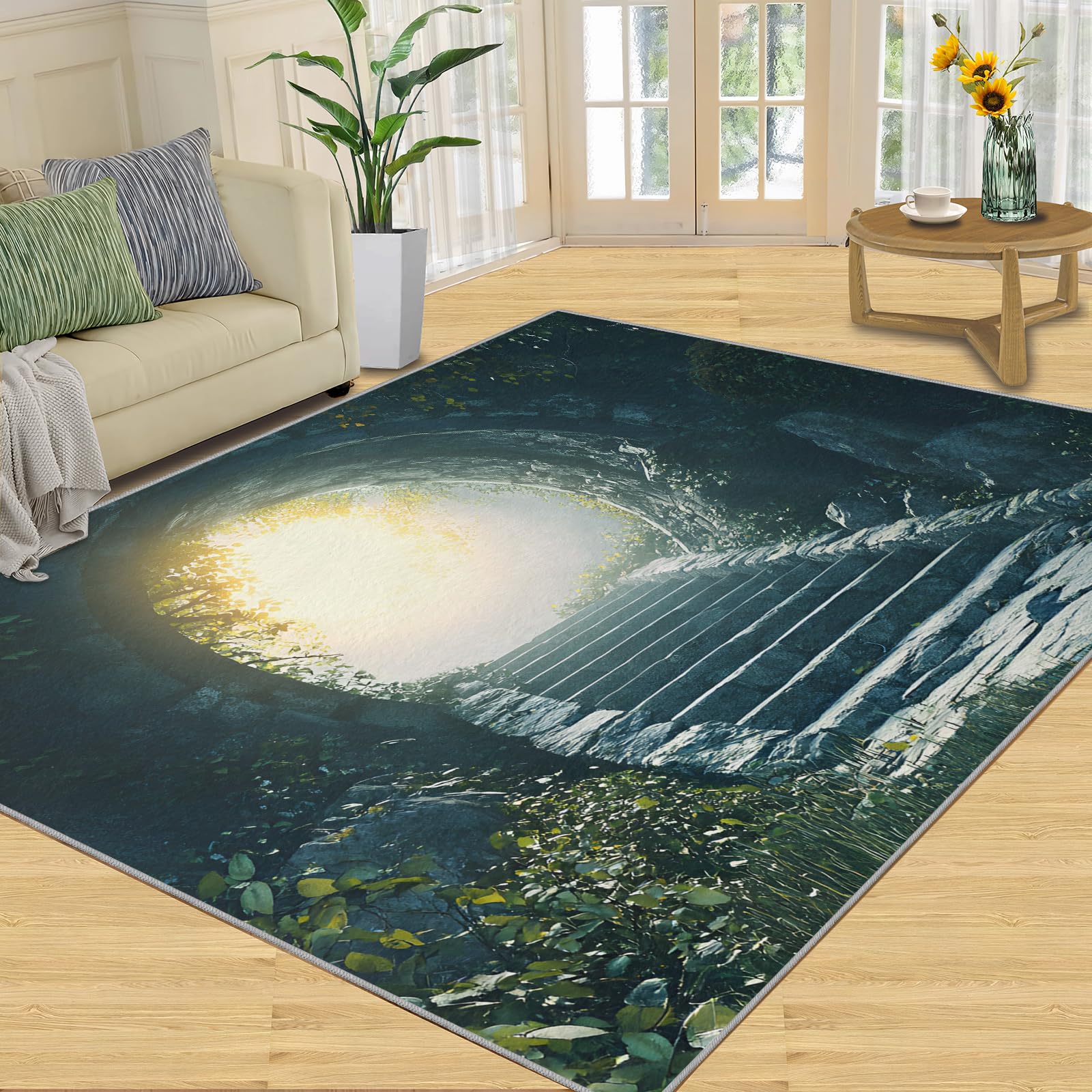 SANSJI Mysterious Rugs for Bedroom Cave Area Rug, Washable Natural Rug Non Slip & Low Pile, Living Room Rugs, Indoor Carpet & Home Decor