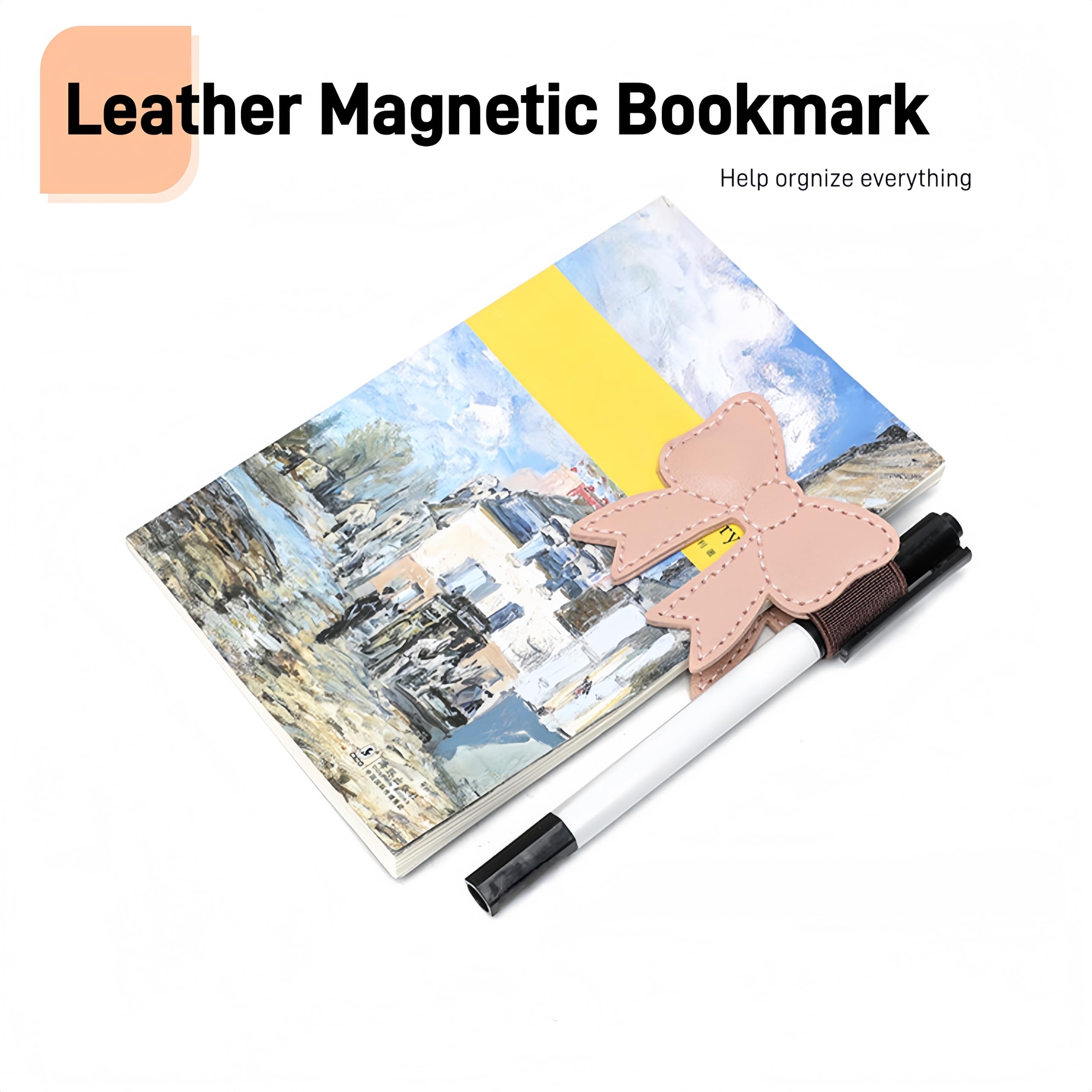 Lot de 2 marque-pages magnétiques en cuir pour femmes et filles avec porte-stylo pour les amateurs de livres, nœud rose