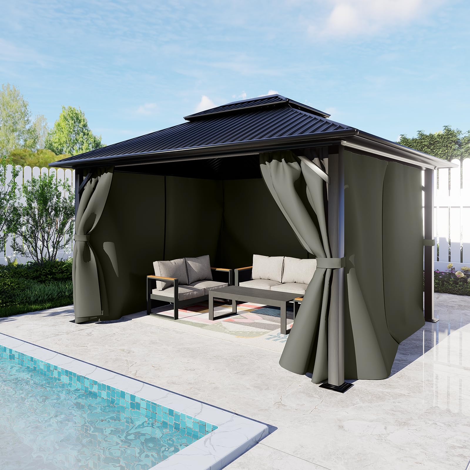 Photo 1 of BPS 12' x 16' Gazebo Privacy Curtains with Double Zipper, 4-Panels Side Wall Universal Gazebo Side Panels Replacement for Patio, Outdoor Canopy, Garden and Backyard (Curtain Only)