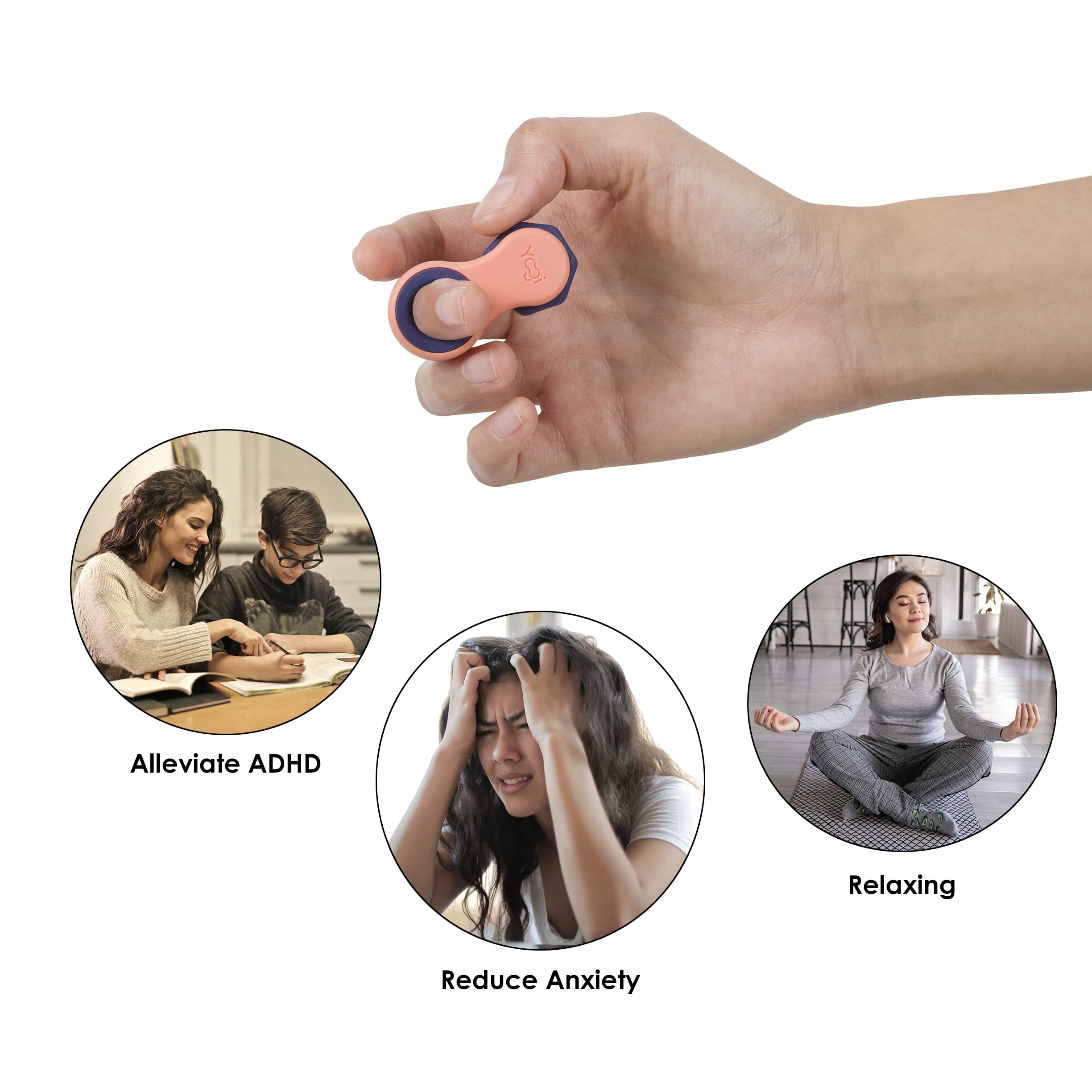 Giocattolo antistress Yogi, Fidget Spinner per adulti, Sollievo dall'ansia, ADHD, ADD e autismo, Giocattoli silenziosi per adulti e bambini, Cinque misure di anelli