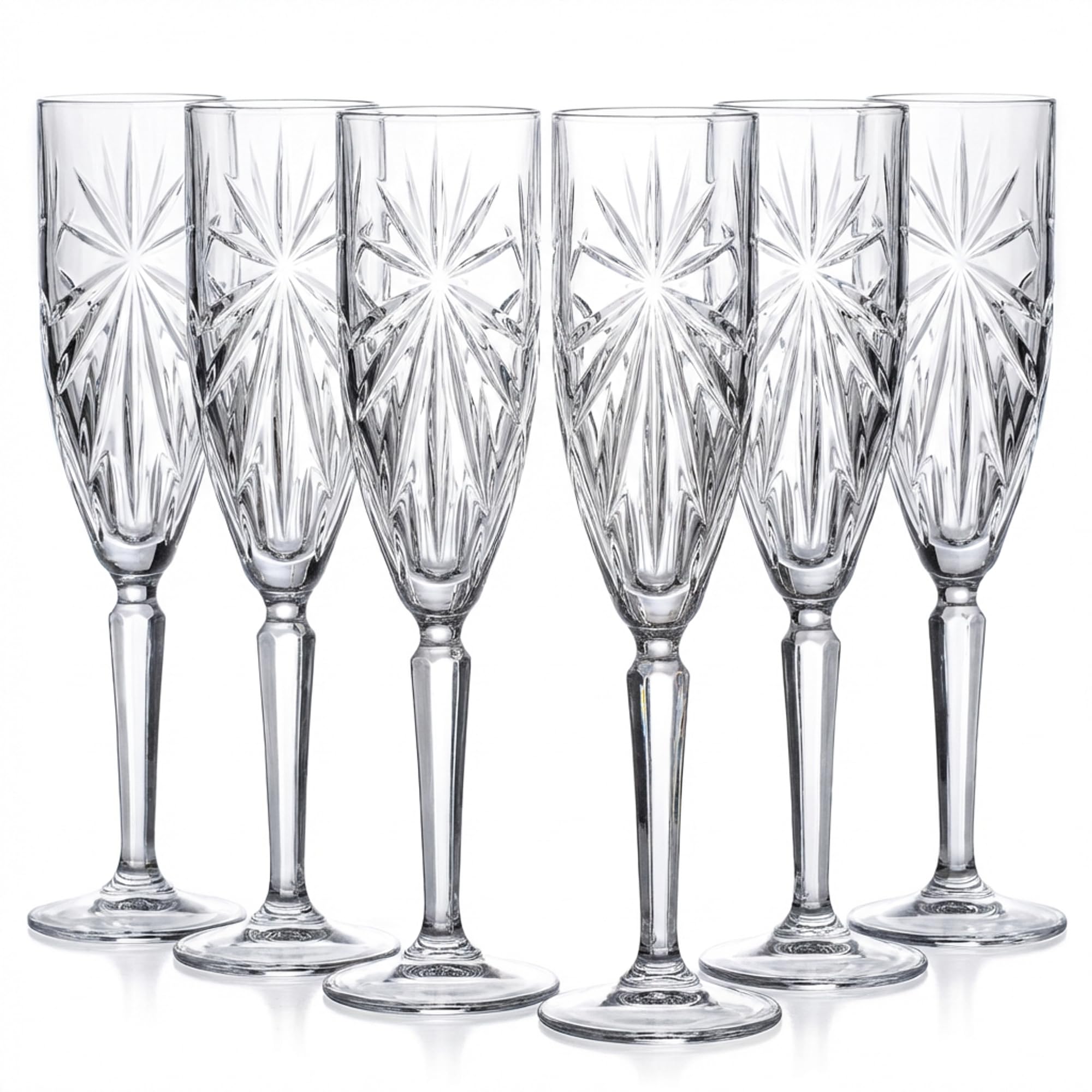 Der-Porzellan-Laden by RCR Oasis Sektgläser 160ml, 6er Set, Champagner Gläser aus Kristallglas, Facettenschliff, spülmaschinengeeignet, Made in Italy