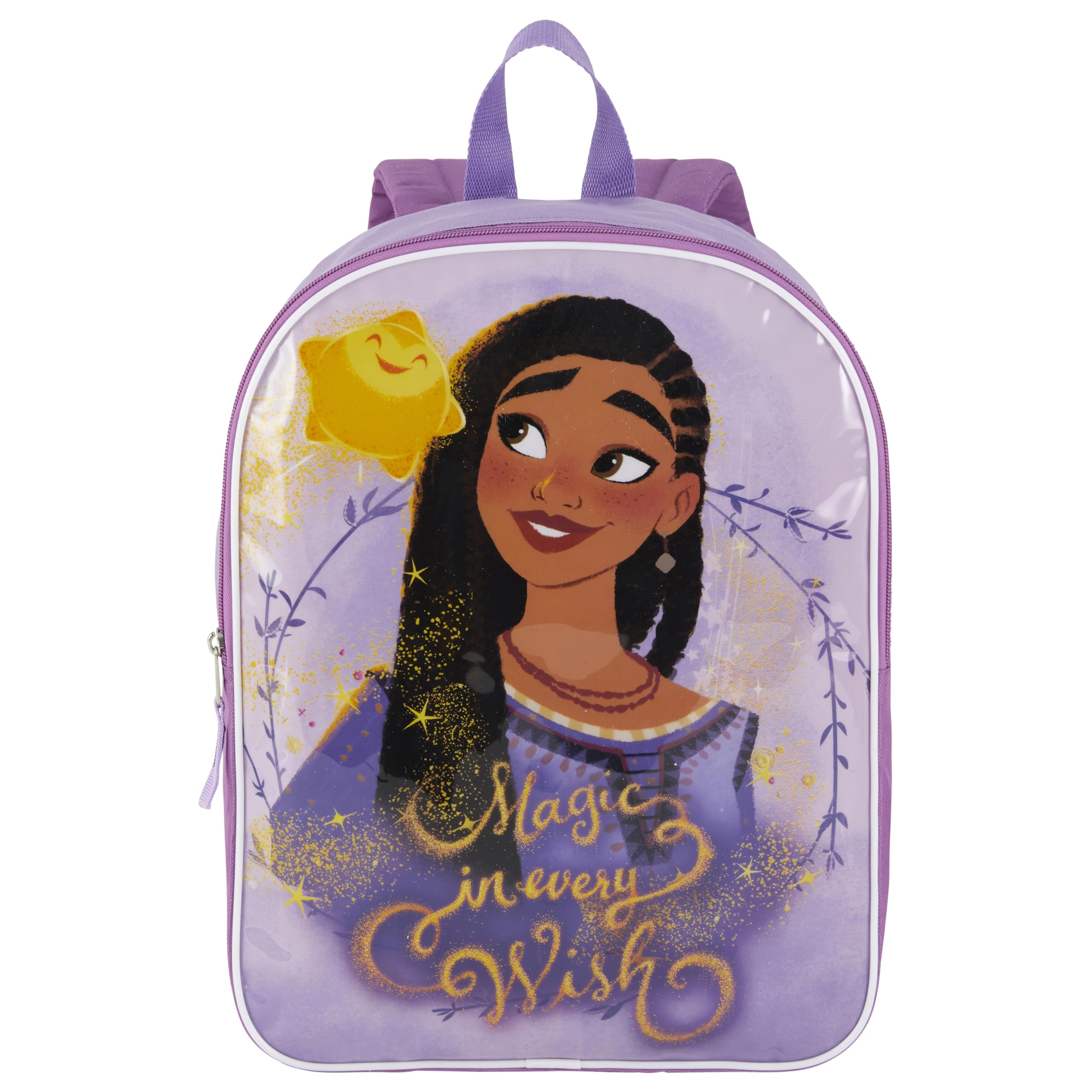 Disney Wish Backpack for Kids 15” | Cute Wish Bookbag for Girls | Padded Straps & Large Zip Compartment Wish Back to School Supplies