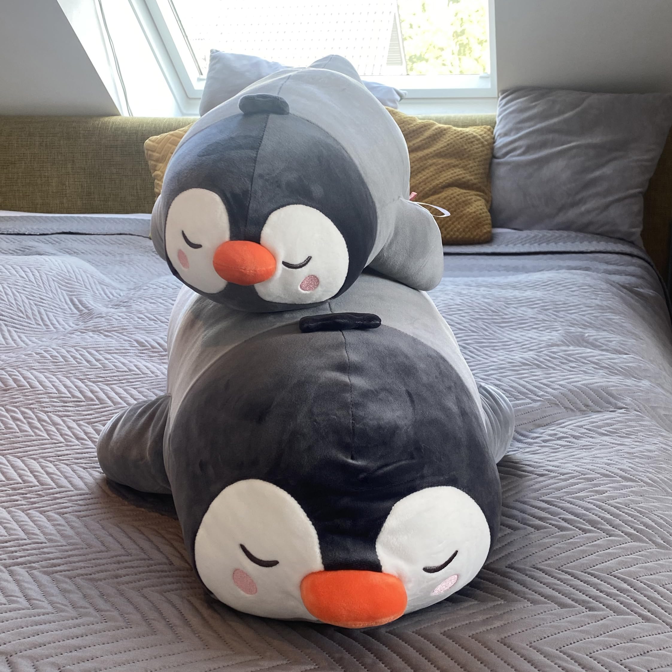 UNUS Seitenschläferkissen Stillkissen Pinguin Kissen für Kinder Lagerungskissen Dekoration extrem weich 75 cm Grau