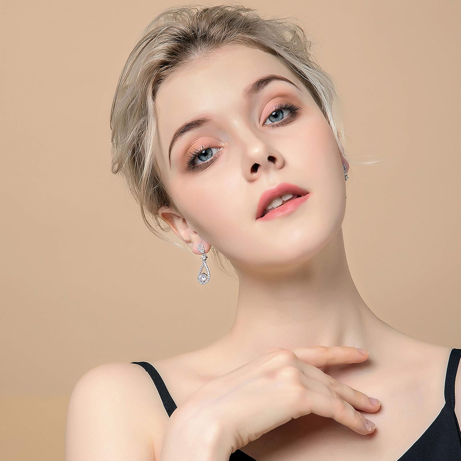 Wedding Earrings for Bridesmaids Gift - Elegant Sterling Silver Sparkly Teardrop CZ Cubic Zirconia Crystal Rhinestone Drop Earrings Bridal Accesories Jewelry for Women Girls Hypoallergenic - Image 2