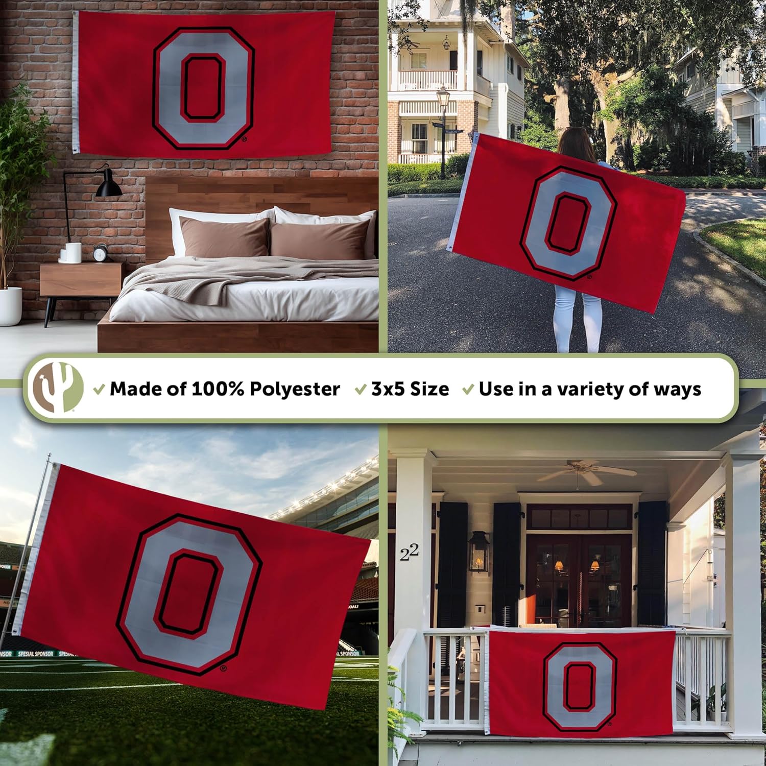Desert Cactus Ohio State University OSU Flag - 3 x 5 Feet Buckeyes Banner, Indoor/Outdoor Durable Fabric, 100% Polyester Design (Style 3) - Image 3