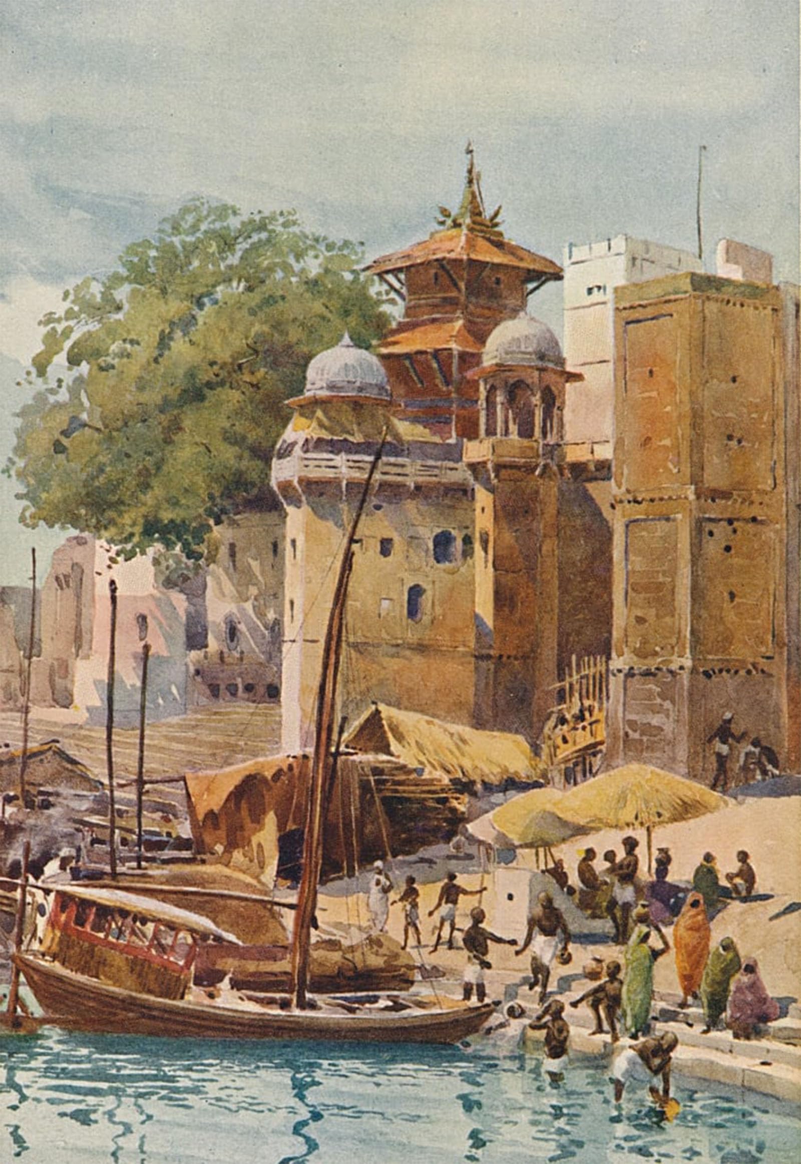 Artxlxxbn No Frame Famous Print Painting Colorful Art Print The Bathing Ghats Benares By Alexander Henry Hallam Murray Canvas Art Decorations For Home Decor 60X90cm