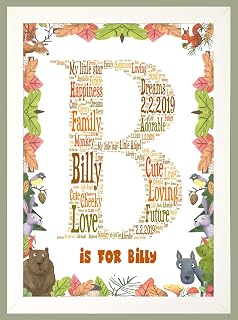 Personalised Word Art FOREST ANIMAL Bordered Childs Name and Letter A4 or A3 Print Memory Keepsake Gift ideal for Birthdays Christenings Nursery Decor New Borns etc YOU CHOOSE THE WORDS AND ANY LETTER